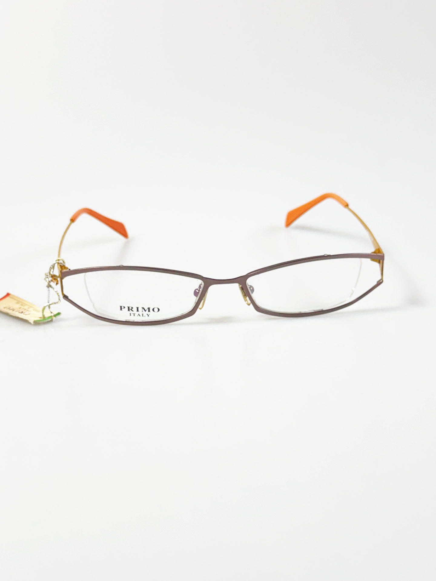 PRIMO ITALY Brown & Orange Slim Square Metal Frame Glasses