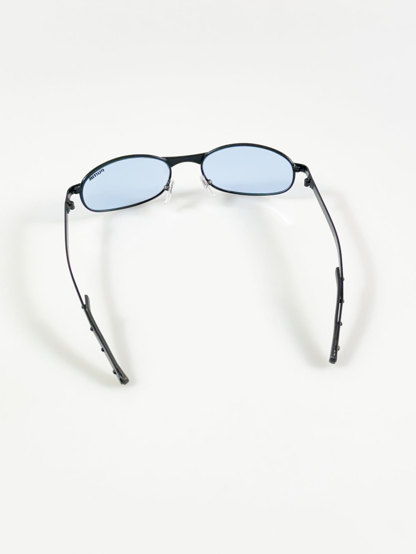 90's PUMA Matte Black Slim Oval Metal Tint Sunglasses
