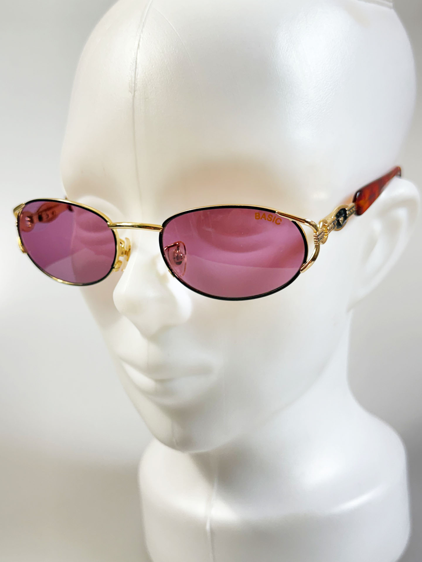 90's BASIC Gold Slim Oval Tint Metal Sunglasses