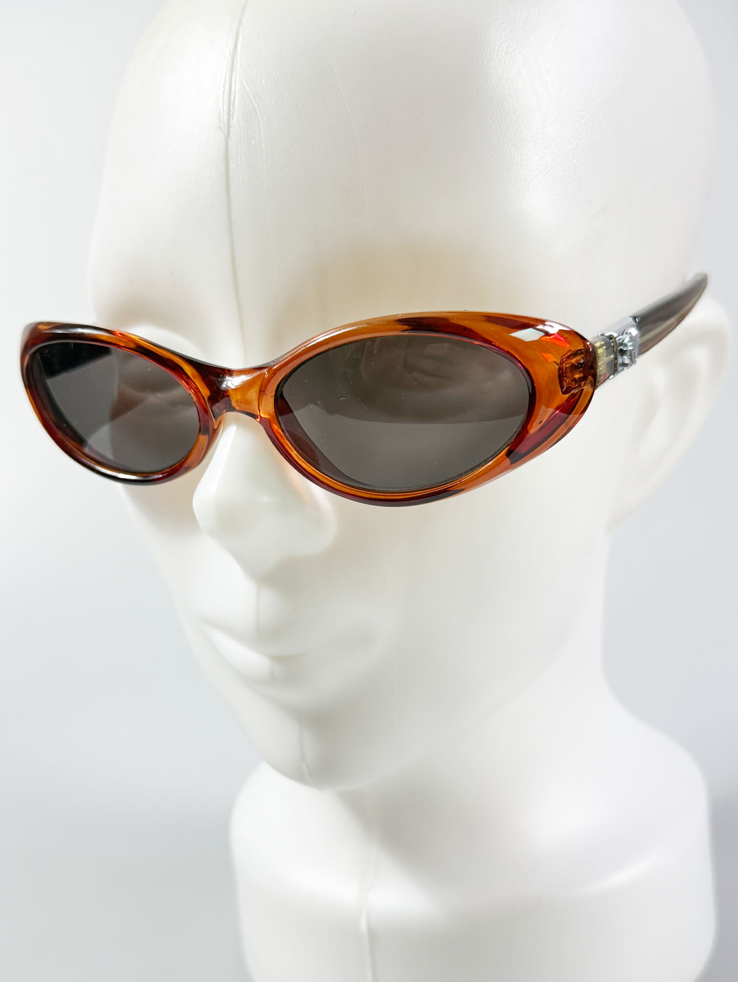 90's ONE LAST KISS Amber Brown Oval Wrap Acetate Sunglasses