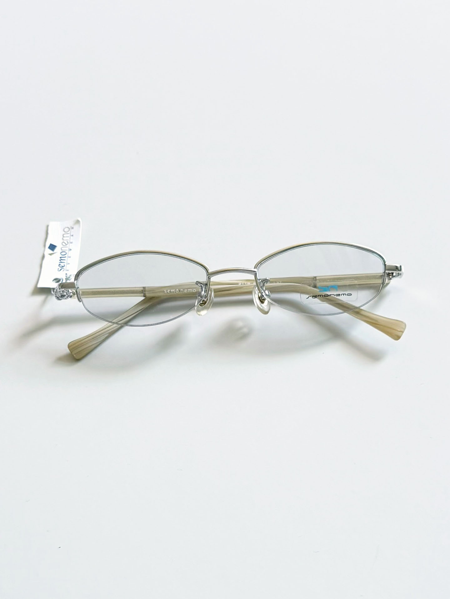 SEMONEMO Silver Oval Half-Rim Metal Frame Glasses