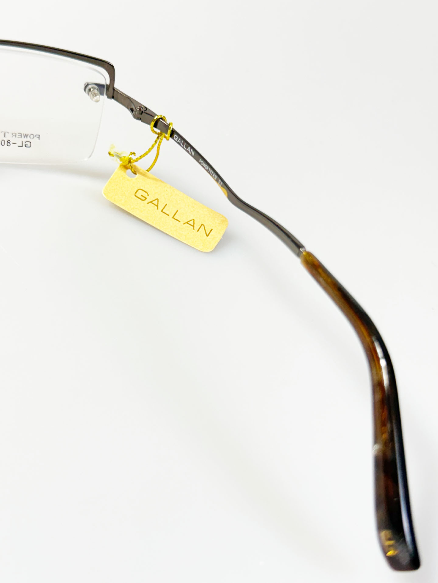 GALLAN Brown Titanium Semi-Rimless Square Frame Glasses