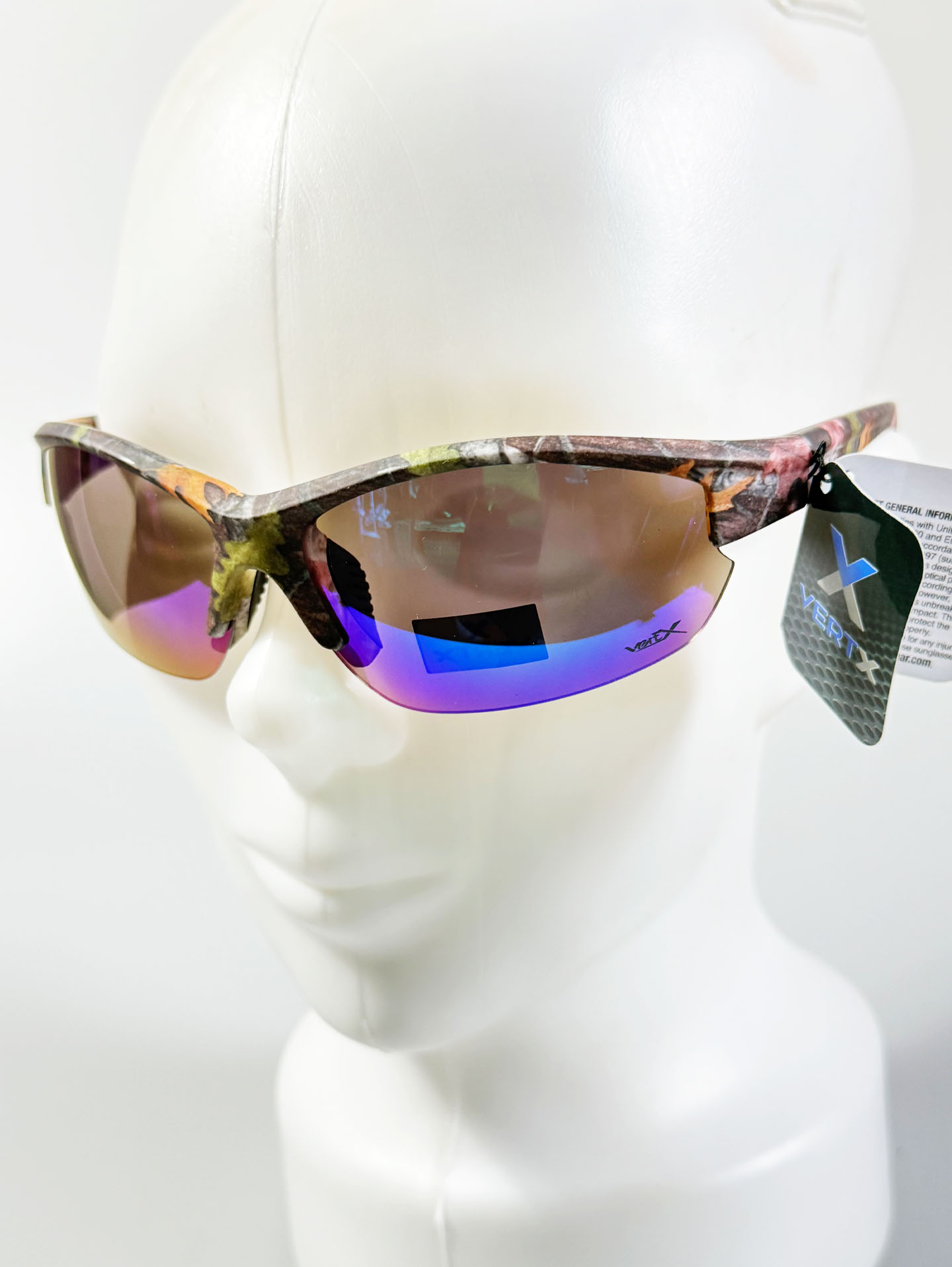 VERTX Realtree Pattern Wraparound Half-Rim Mirrored Sunglasses
