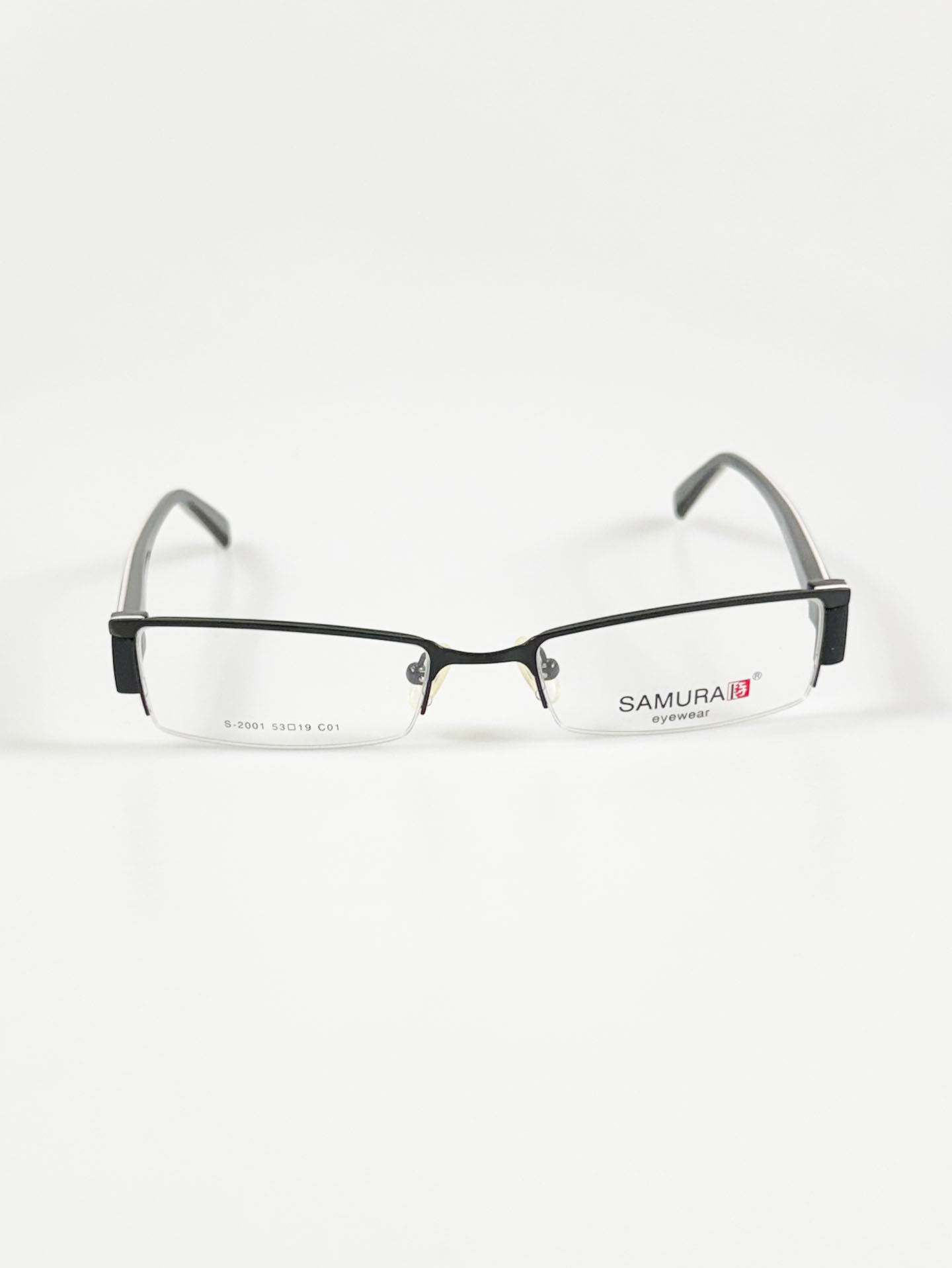 LUXURY Eyewear Bronze Slim Square Metal Frame Glasses SAMURAI Eyewear Black Square Half-Rim Metal Fr