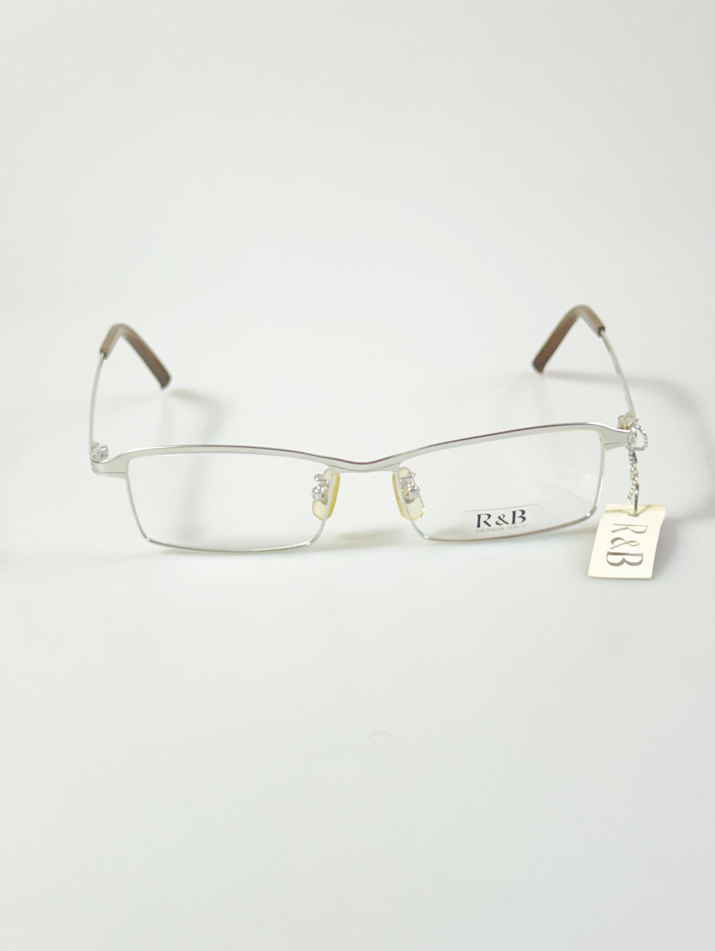 R&B Eyewear Silver Slim Square Semi-Rimless Metal Glasses