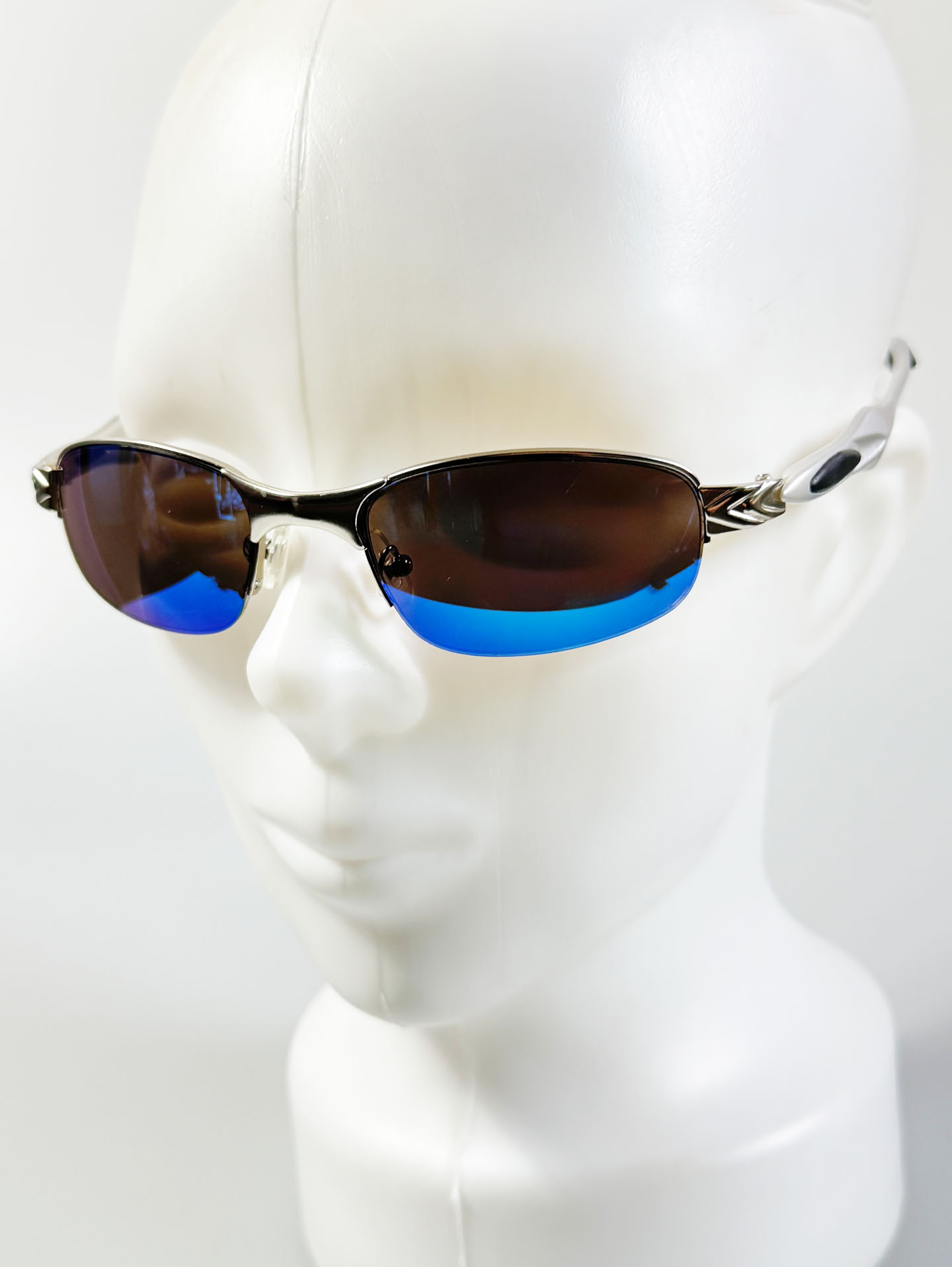 Silver Semi-Rimless Square Metal Mirrored Sunglasses
