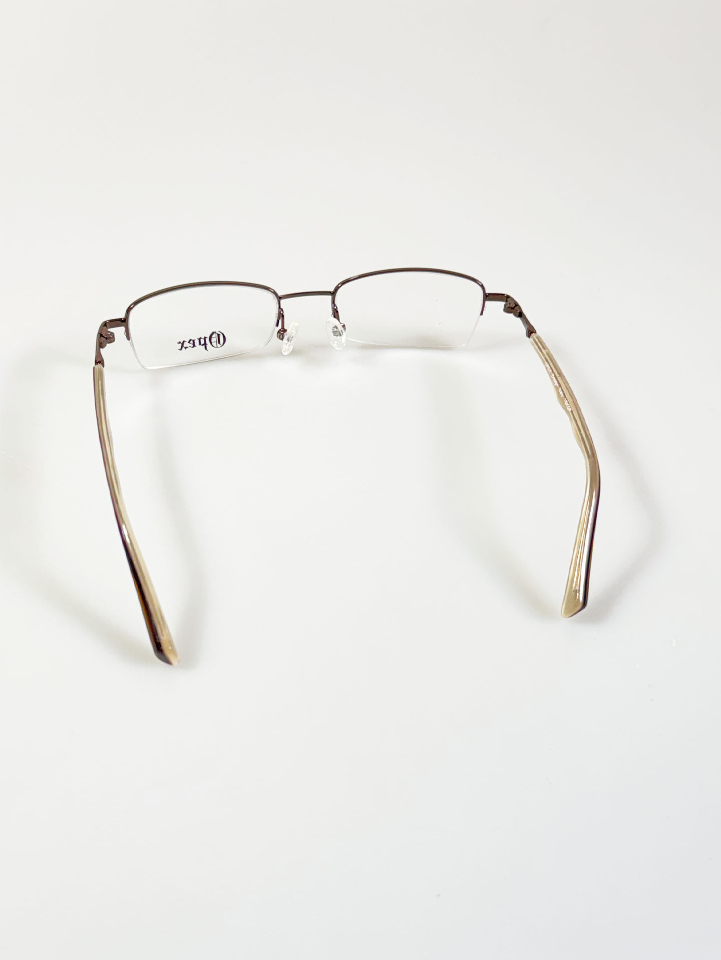 OPEX Brown Semi-Rimless Rectangular Metal Frame Glasses