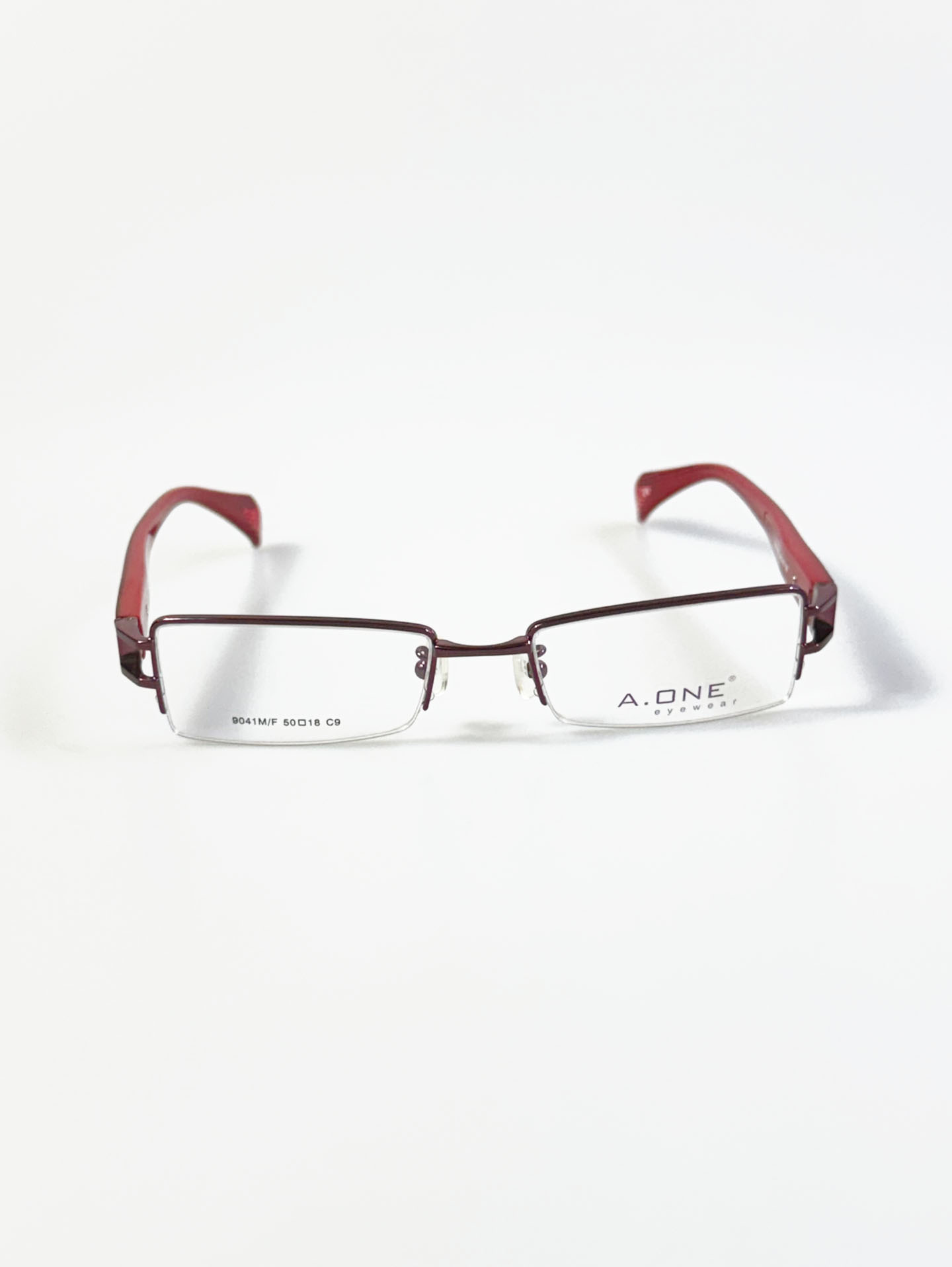 A.ONE Wine Red Half-Rim Square Metal Glasses