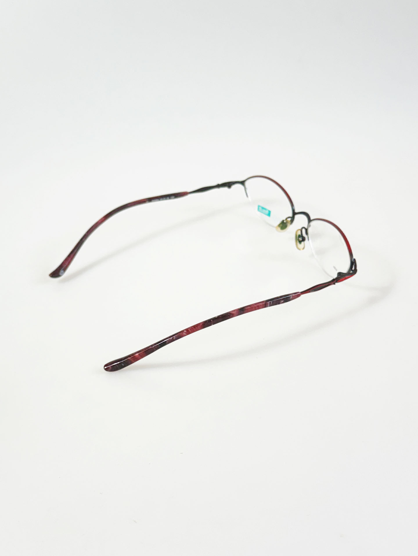 90's FUTIS Red & Black Two-Tone Oval Semi-Rimless Metal Glasses
