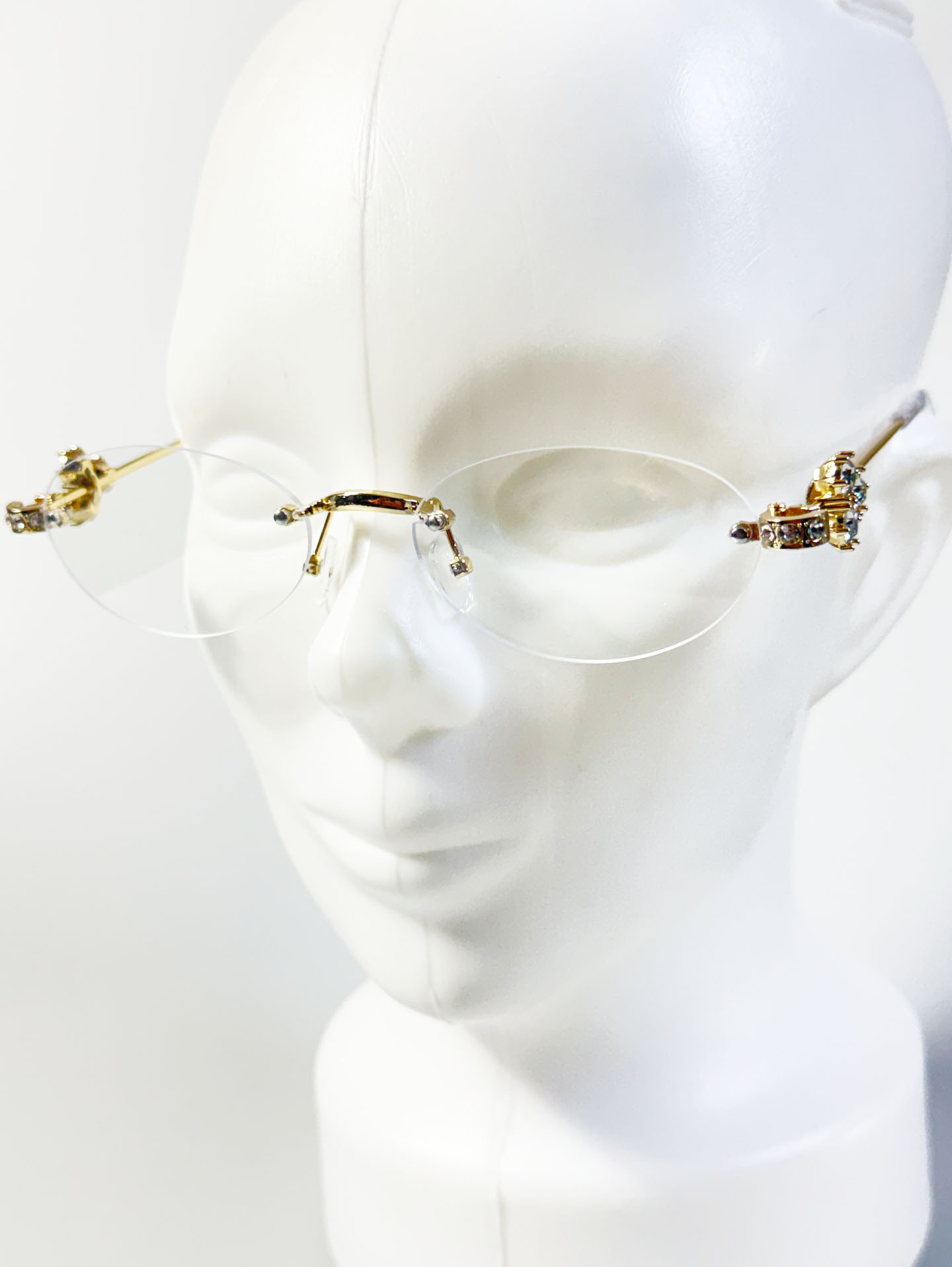 Gold Metal Rimless Oval Frame Glasses