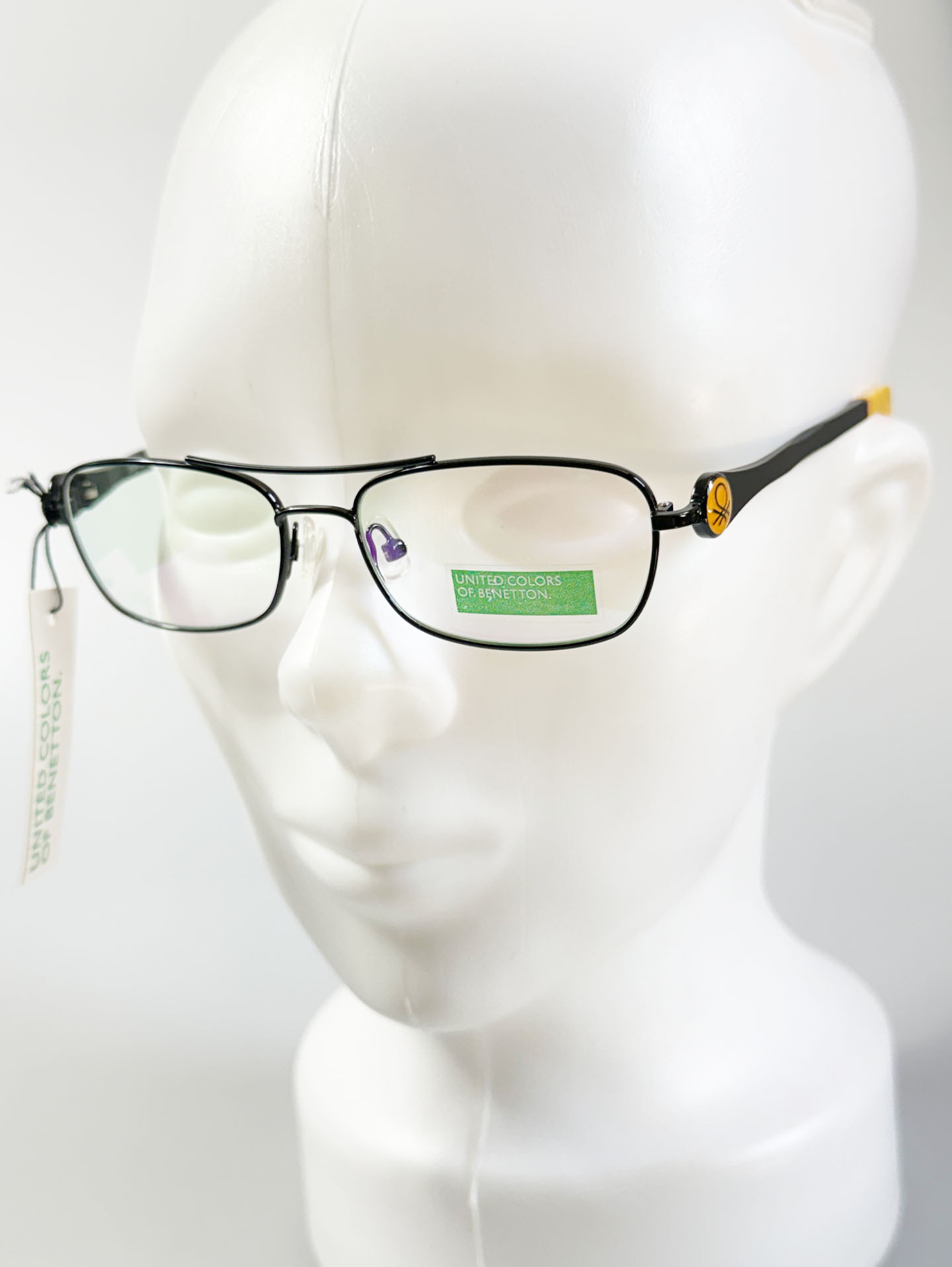 BENETTON Black Double Bridge Slim Square Metal Frame Glasses