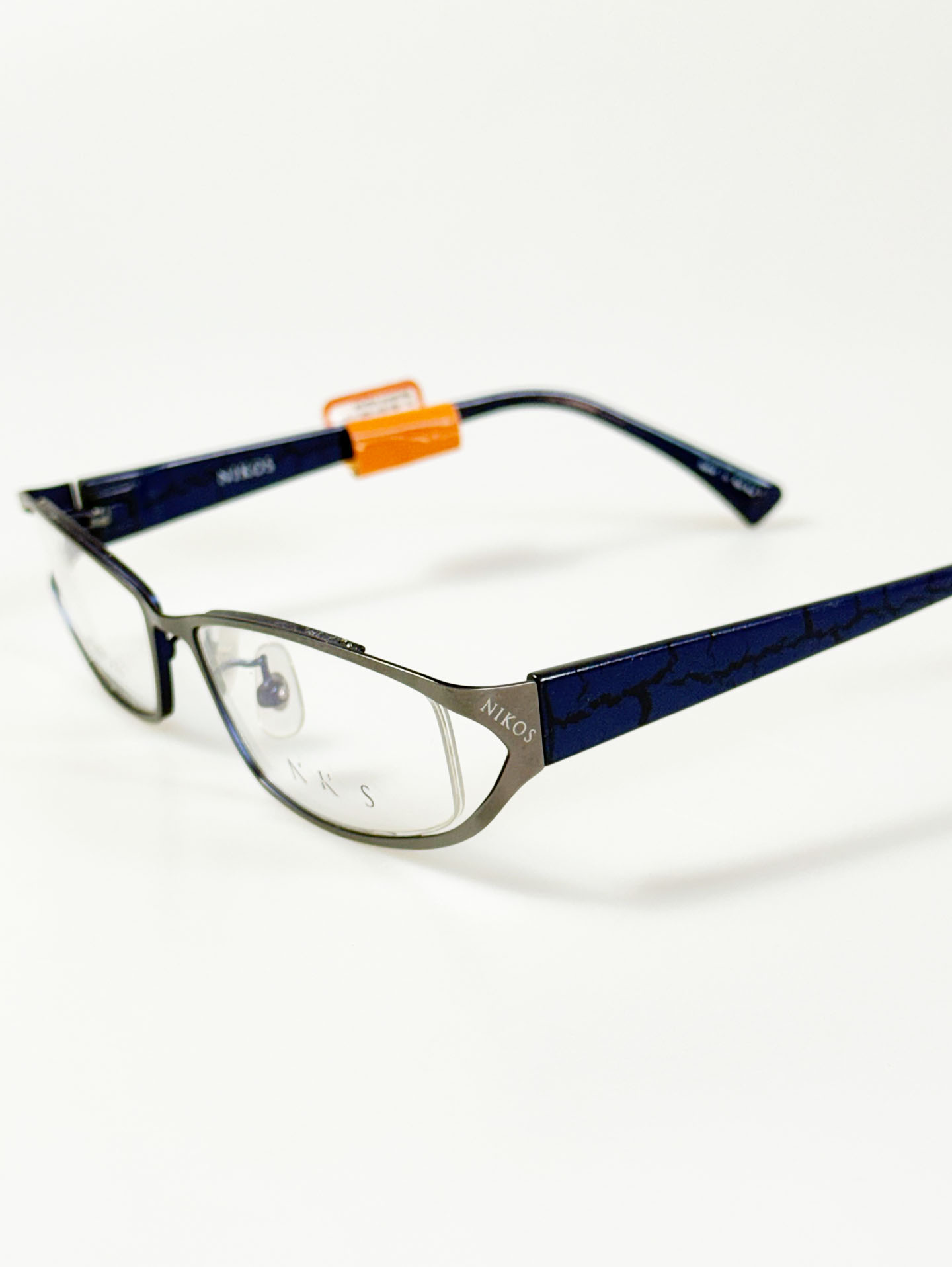 NIKOS Matte Silver& Navy Blue Slim Square Combination Frame Glasses