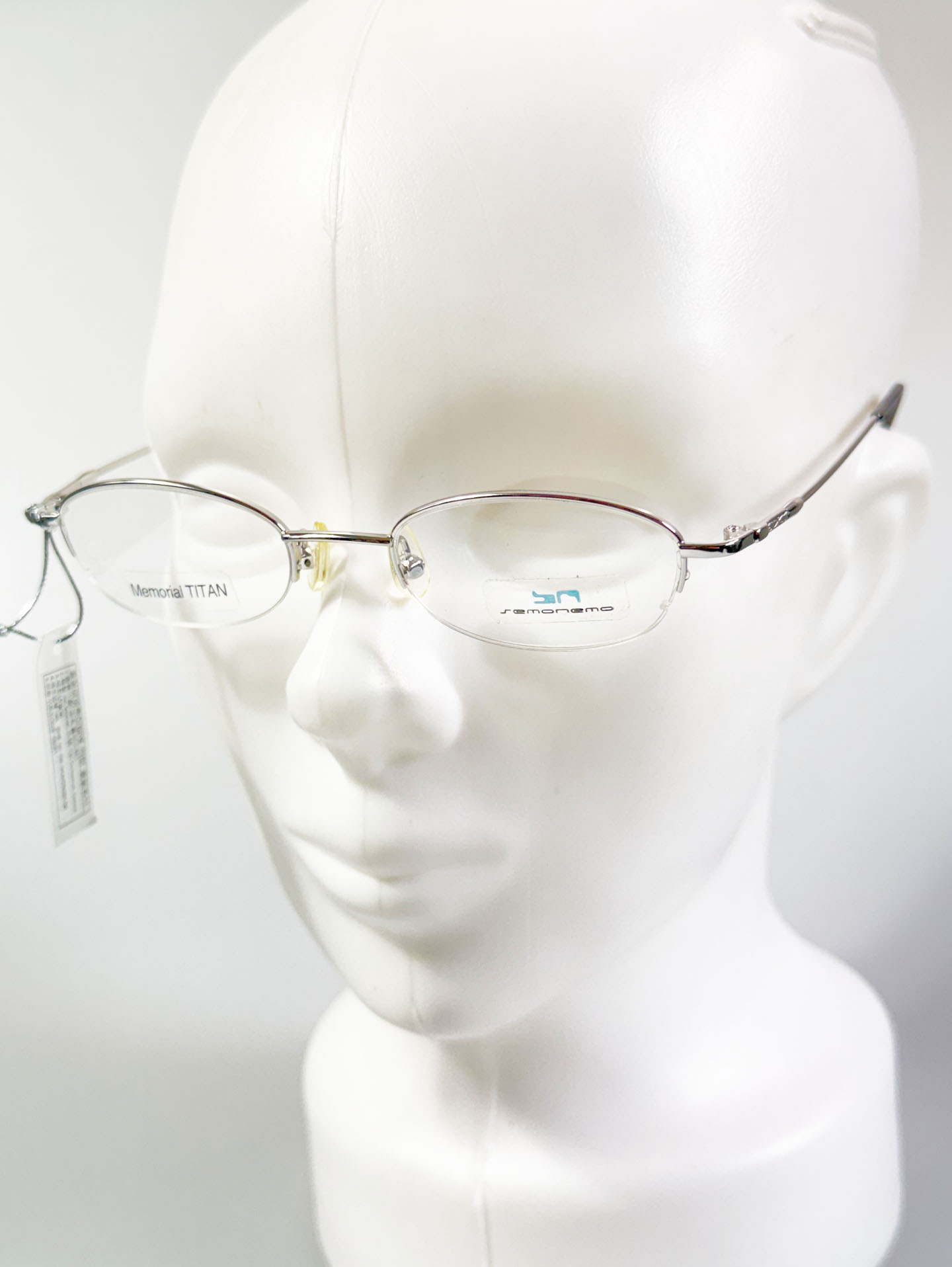 SEMONEMO Silver Titanium Half-Rim Oval Glasses