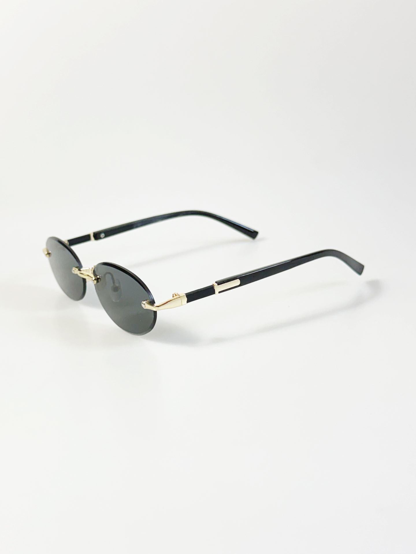 Rimless Oval Gold Metal Frame Smoke Gray Lens Sunglasses