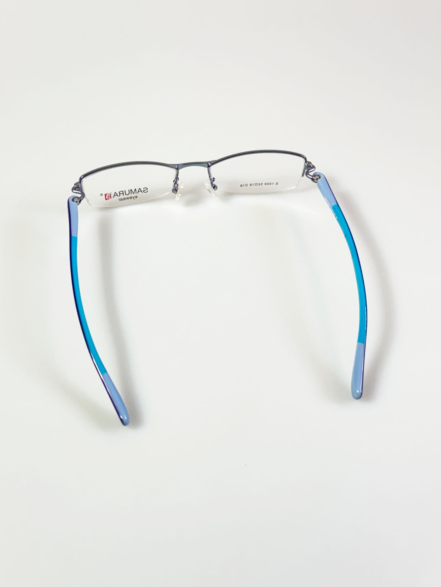 SAMURAI Eyewear Blue Half Rim Square Metal Frame Glasses