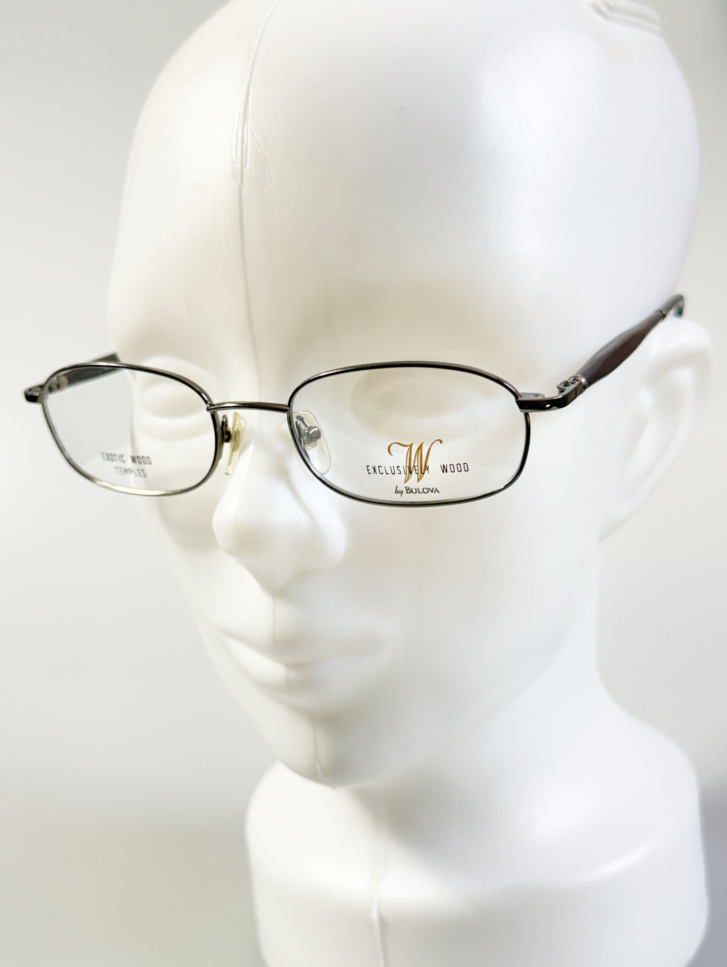90's BULOVA Charcoal Metal Square Exotic Wood Temples Glasses