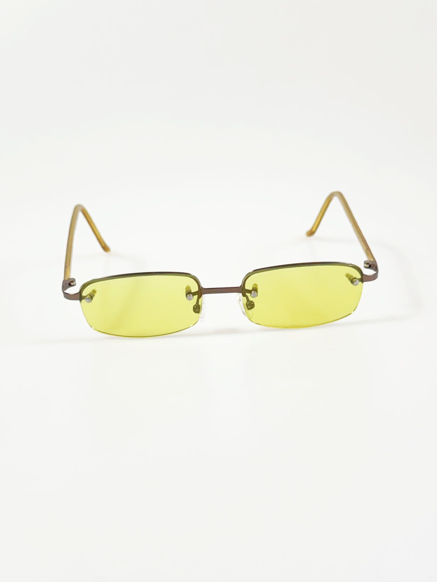 90's ODISAY Yellow Tint Rimless Square Sunglasses