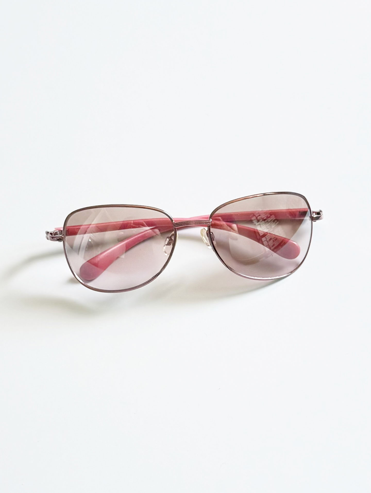 Pink Metal Slim Square Tinted Sunglasses
