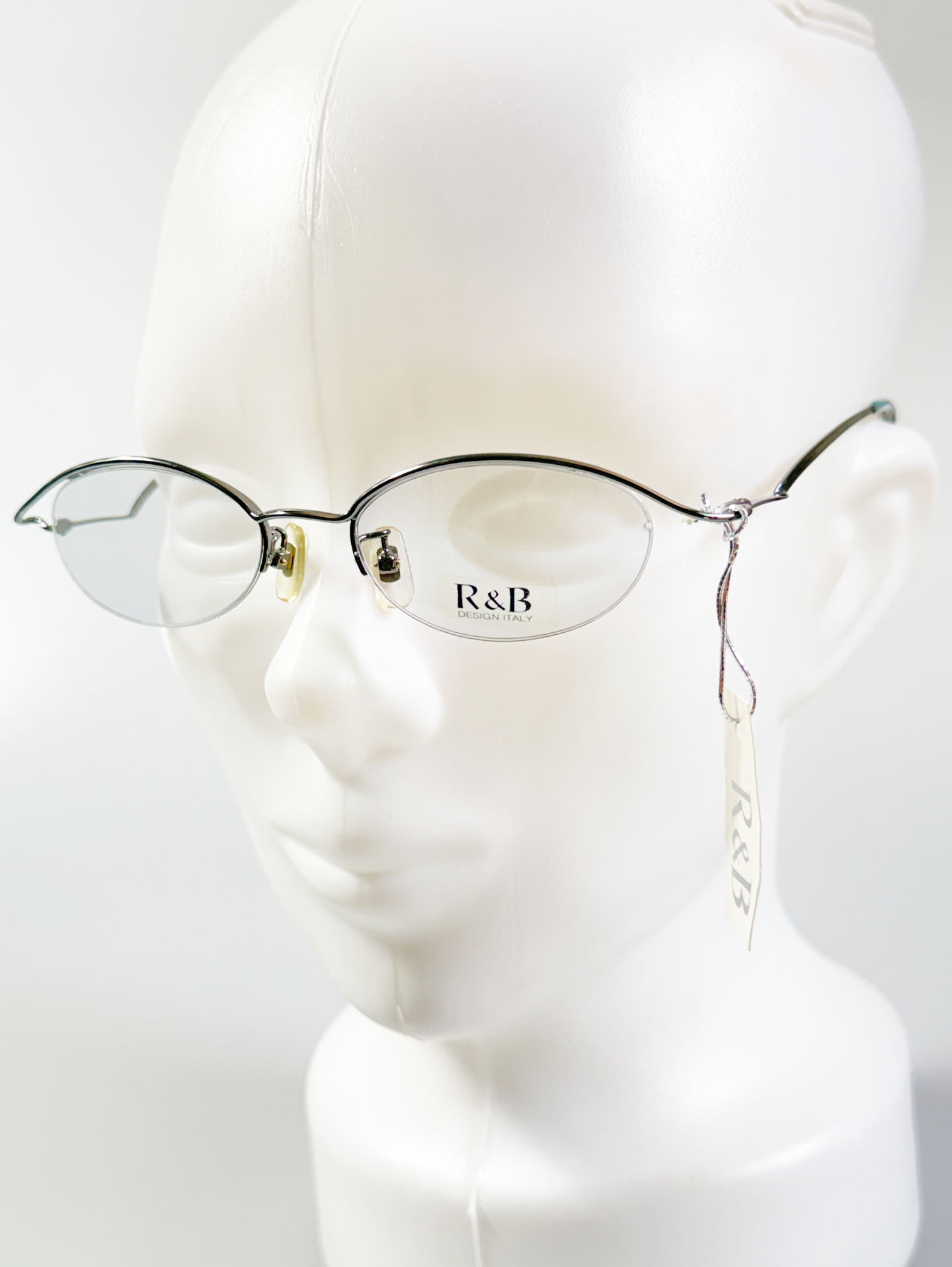 R&B Eyewear Silver Slim Oval Semi-Rimless Metal Glasses