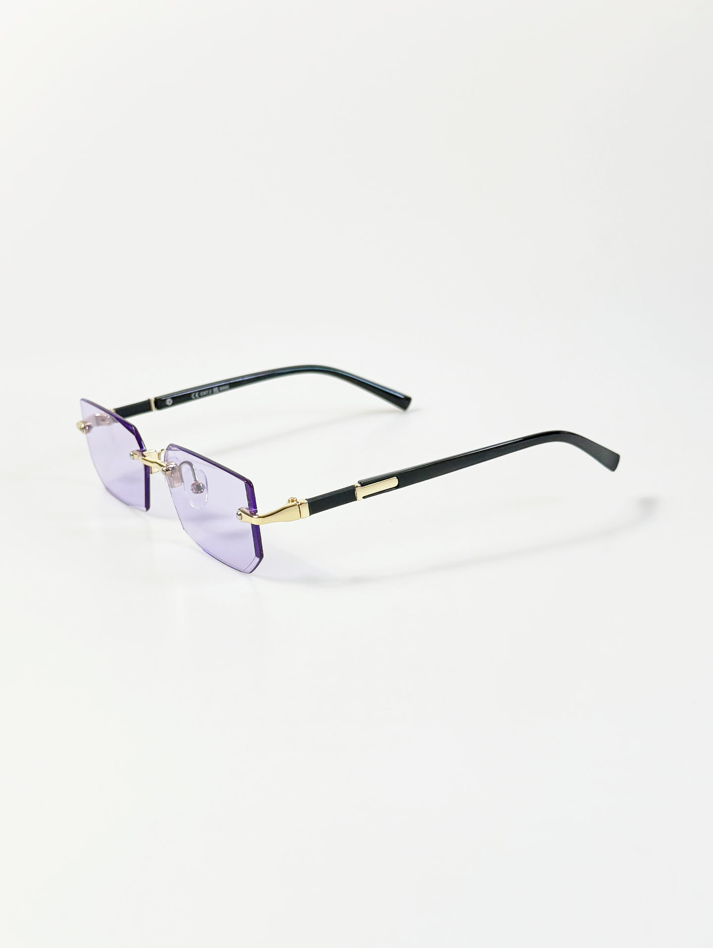 Rimless Square Gold Metal Frame Lavender Tint Sunglasses