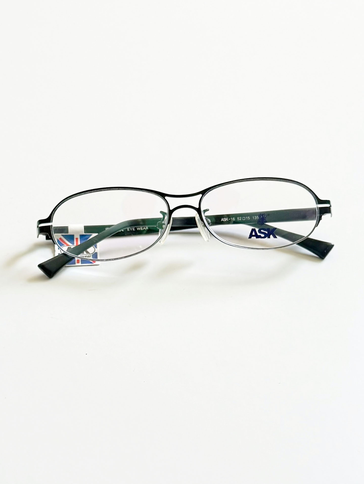 ASK Black Double-Bridge Slim Oval Metal Frame Glasses