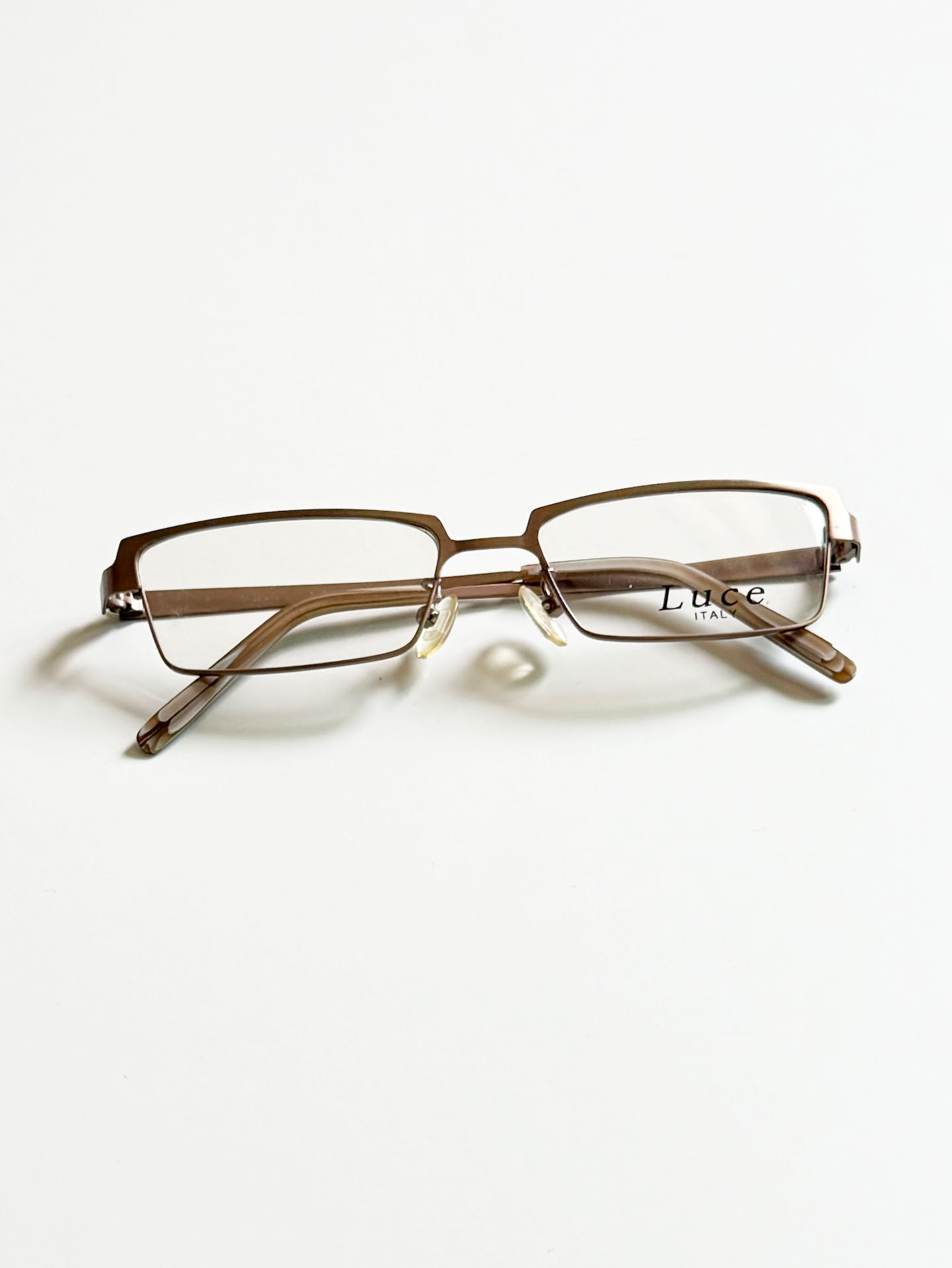 LUCE ITALY Brown Square Browline Metal Frame Glasses