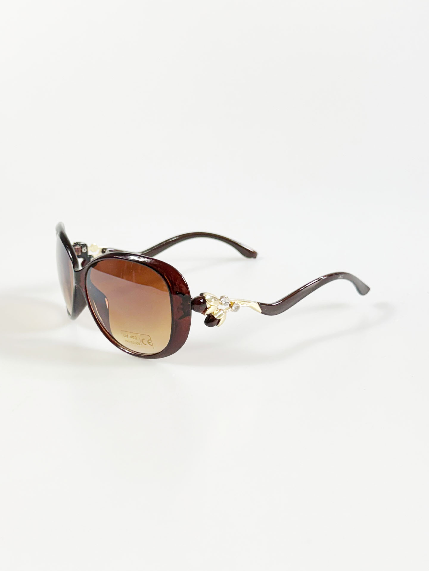 Brown Oversized Butterfly Floral Temple Detail Sunglasses