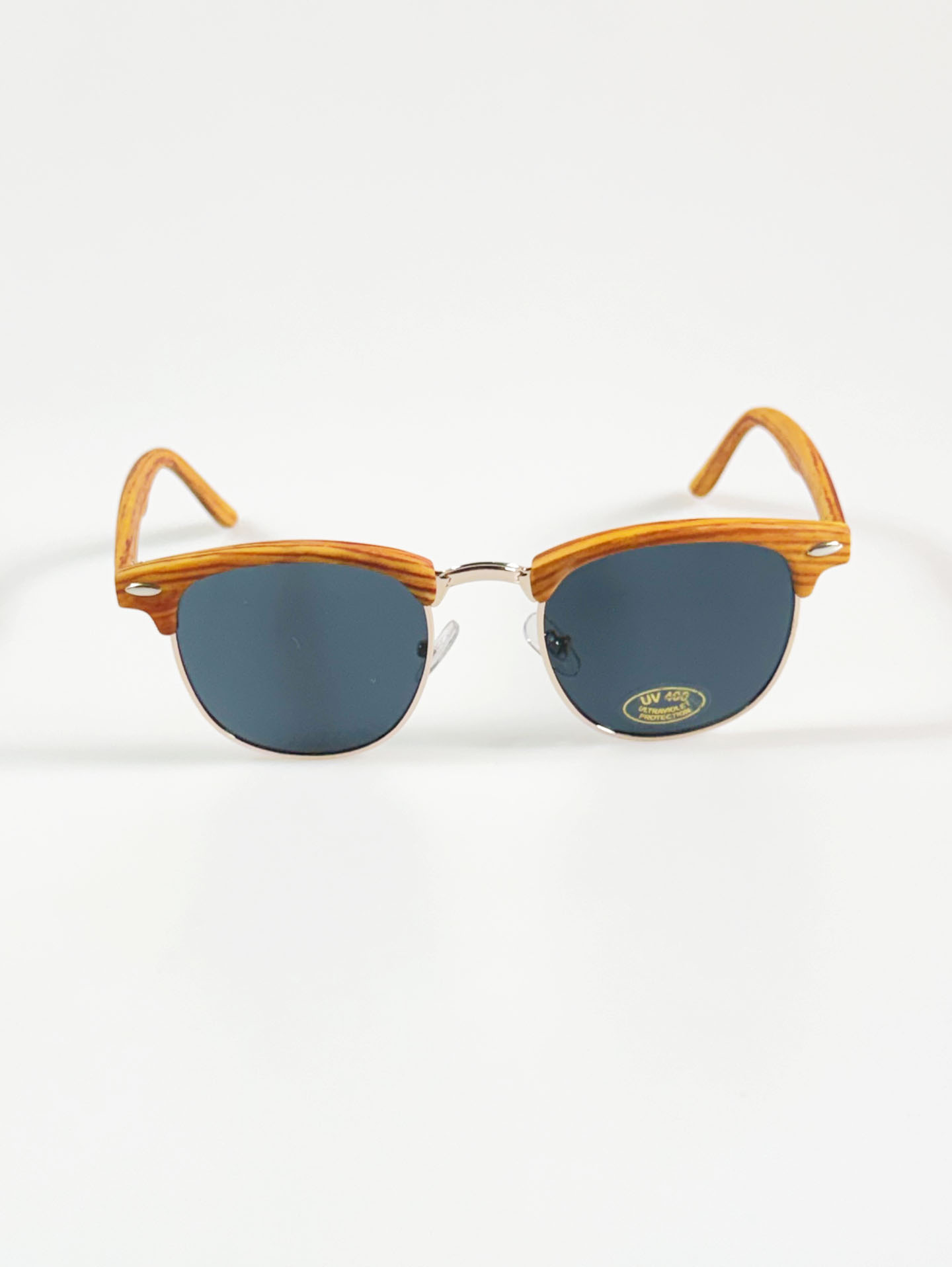 Woodgrain Clubmaster Half-Rim Sunglasses