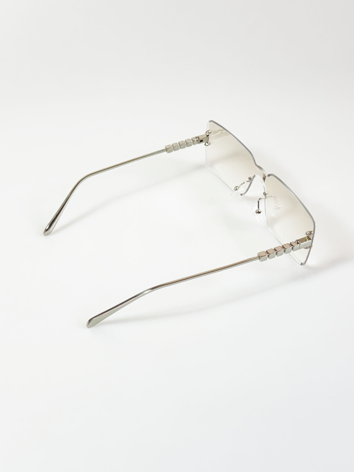 Goggle Rimless Square Silver Metal Shield Frame Sunglasses