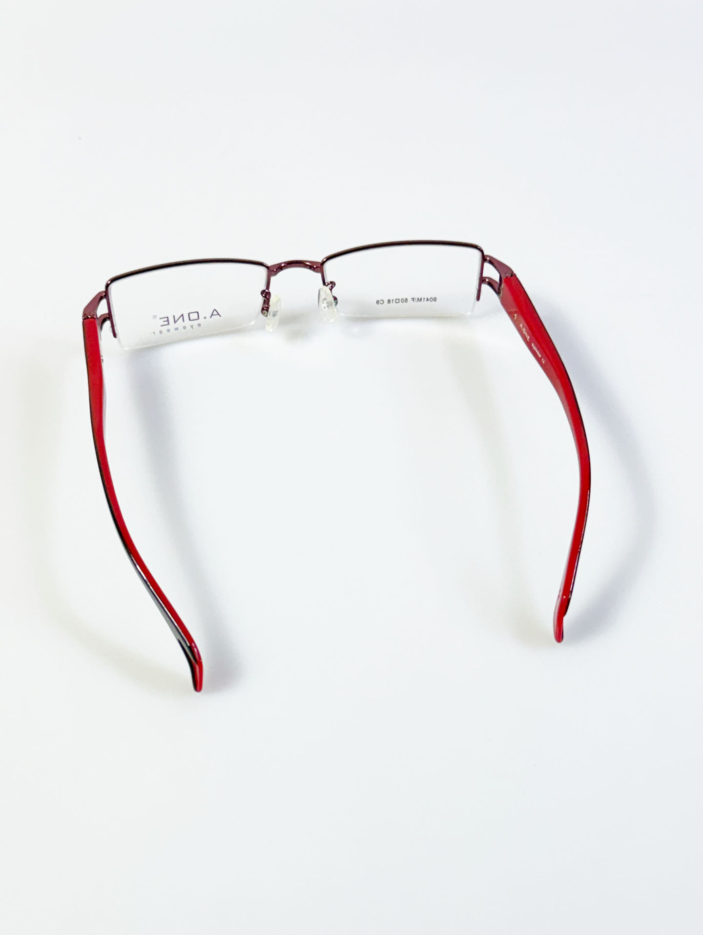 A.ONE Wine Red Half-Rim Square Metal Glasses