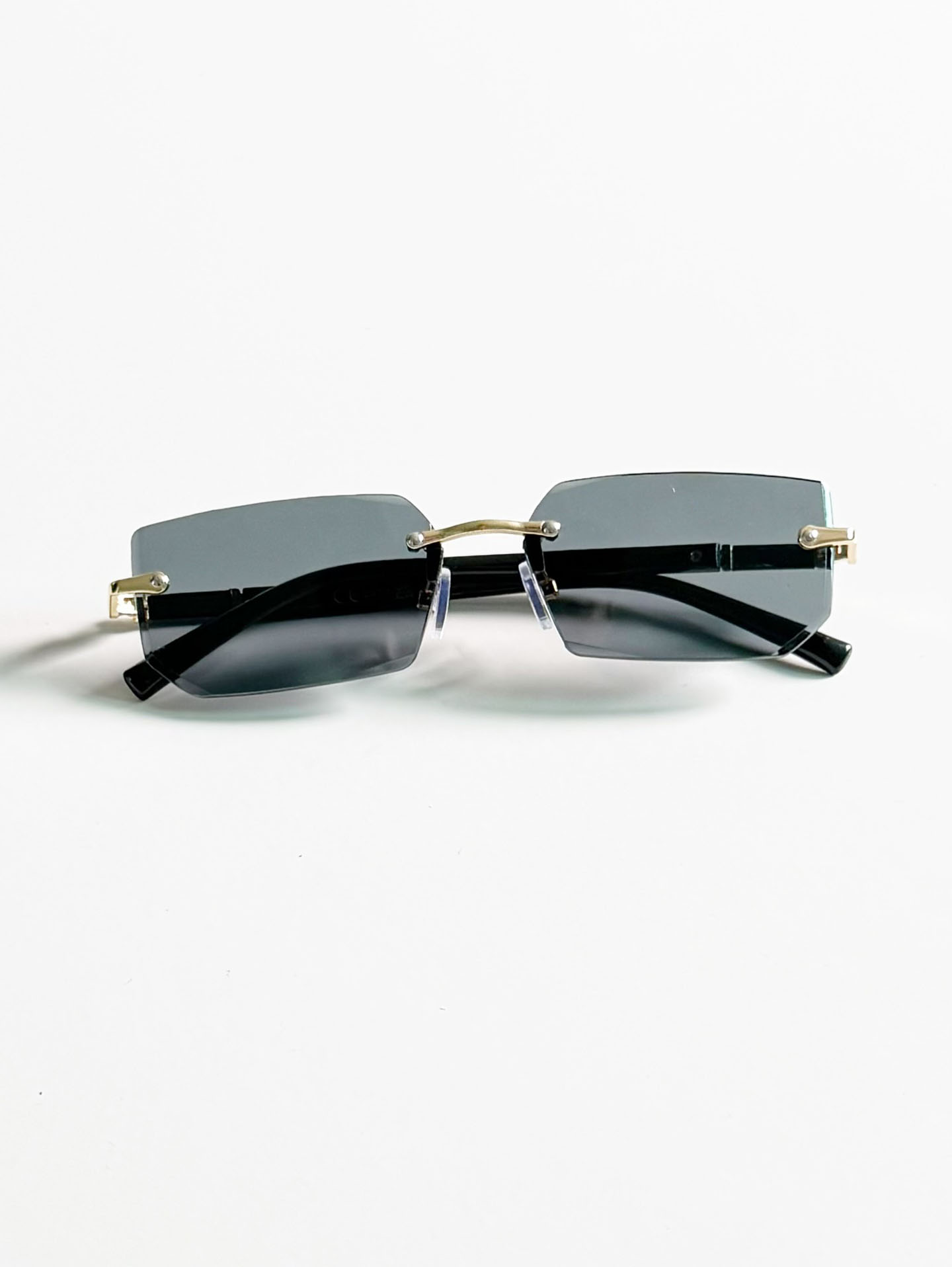 Rimless Square Black Gold Metal Frame Sunglasses