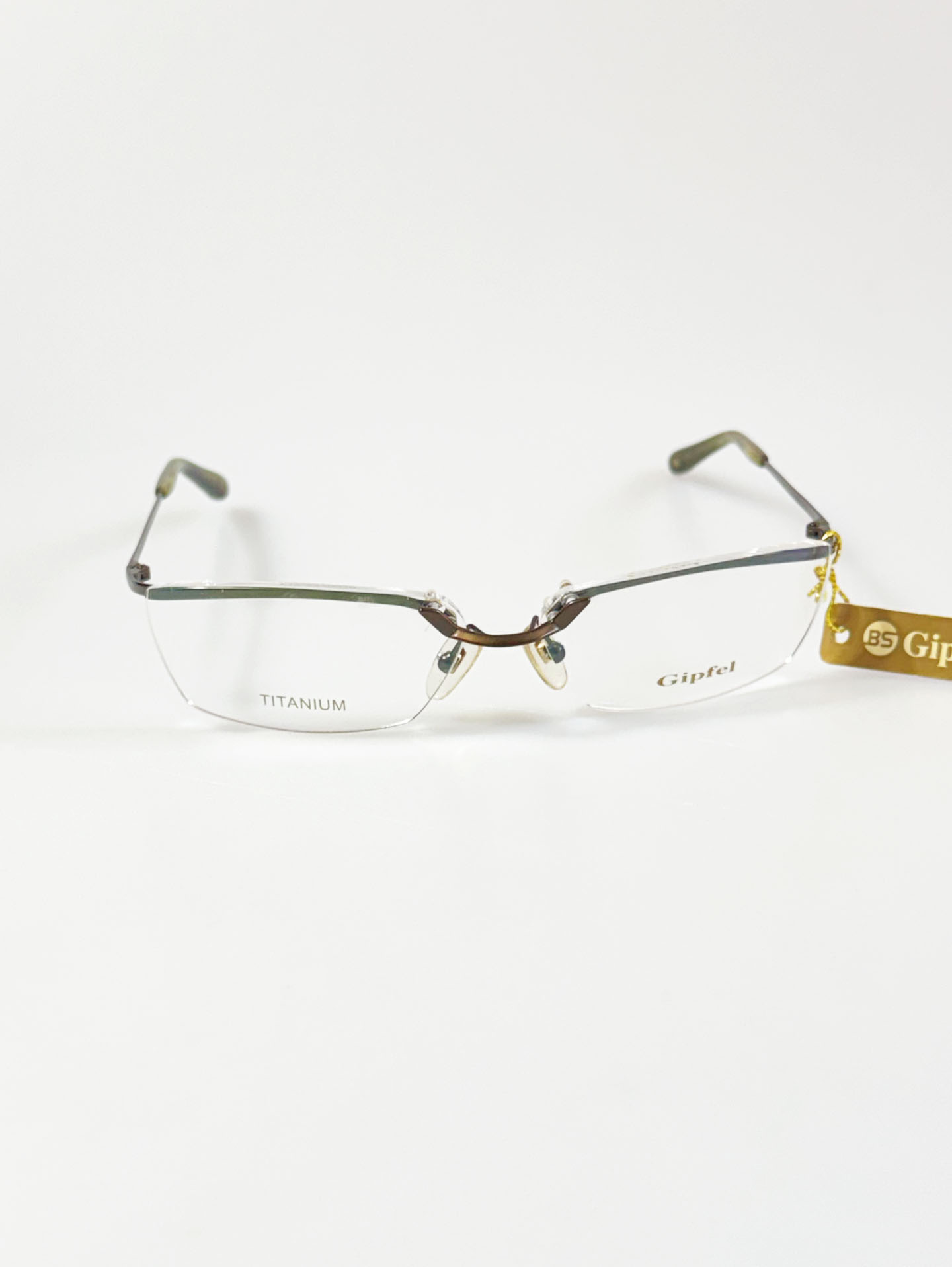 GIPFEL Brown Titanium Rimless Square Frame Glasses