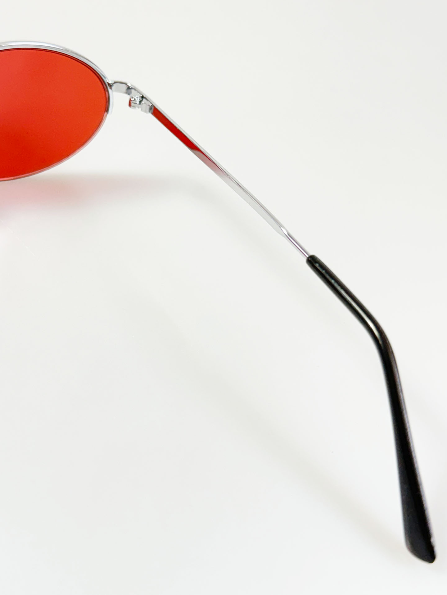 90's Silver Metal Semi-Rimless Oval Red Tinted Glasses