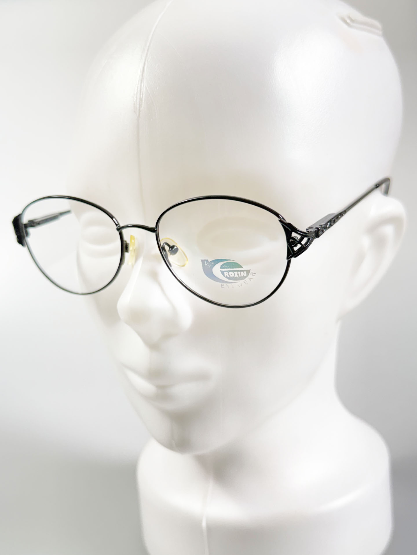 90's ROZIN EYEWEAR Black Slim Oval Metal Frame Glasses