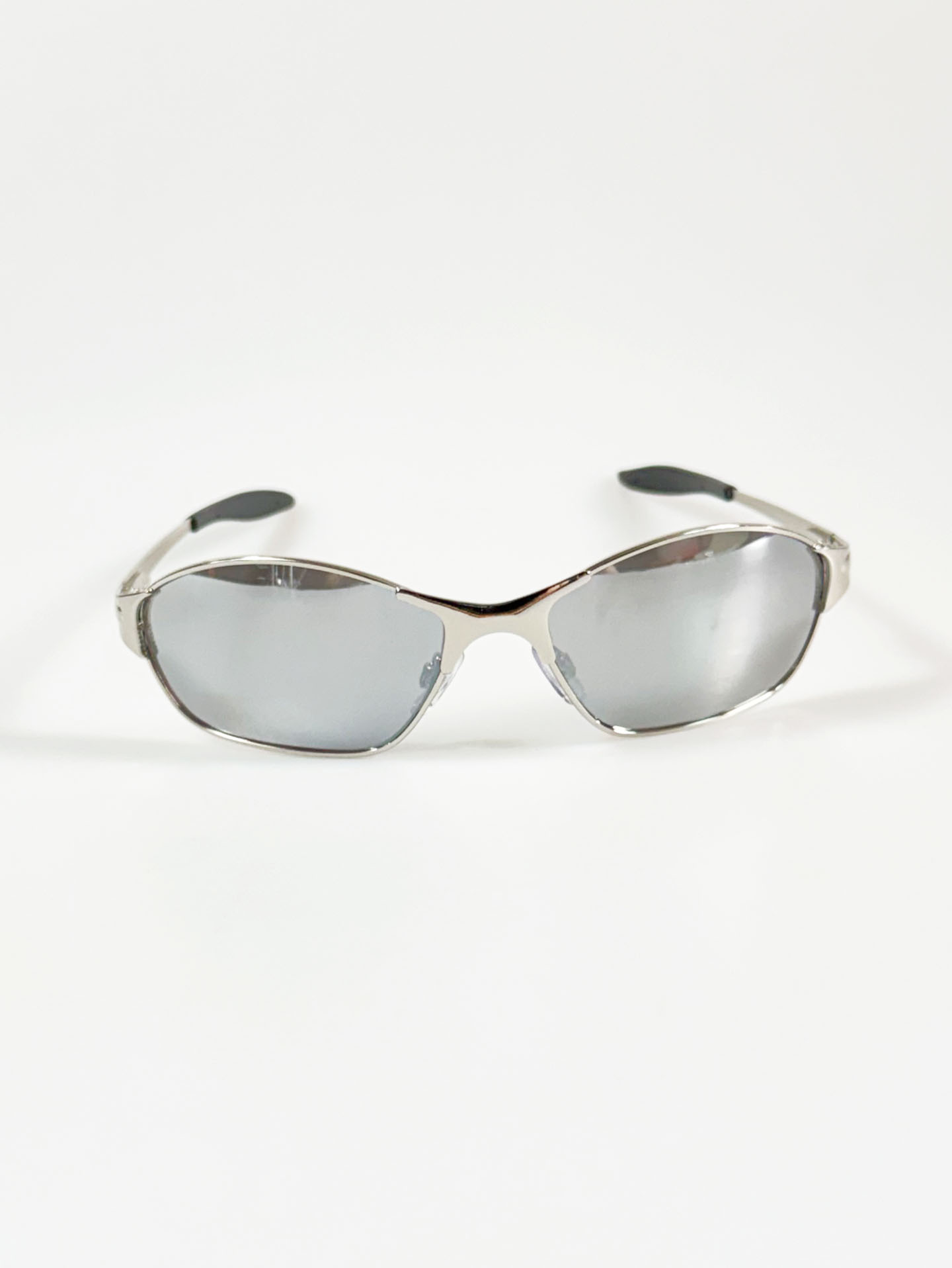 Silver Wraparound Square Metal Mirrored Sunglasses