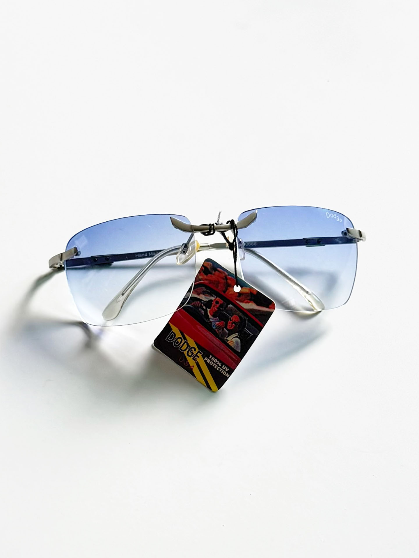 90's DODGE Rimless Shield Square Metal Tint Sunglasses