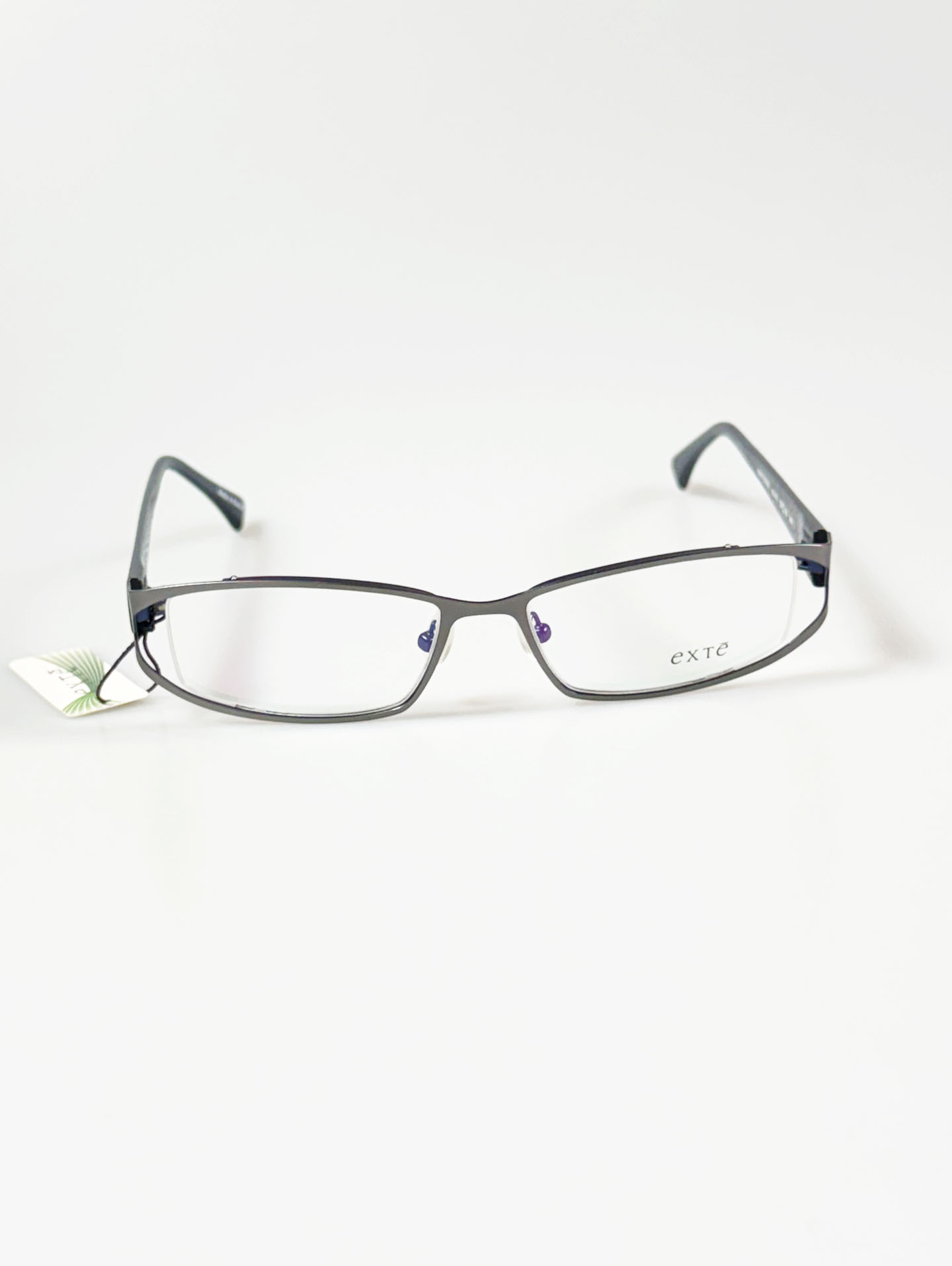EXTE Dark Silver Slim Square Metal Frame Glasses