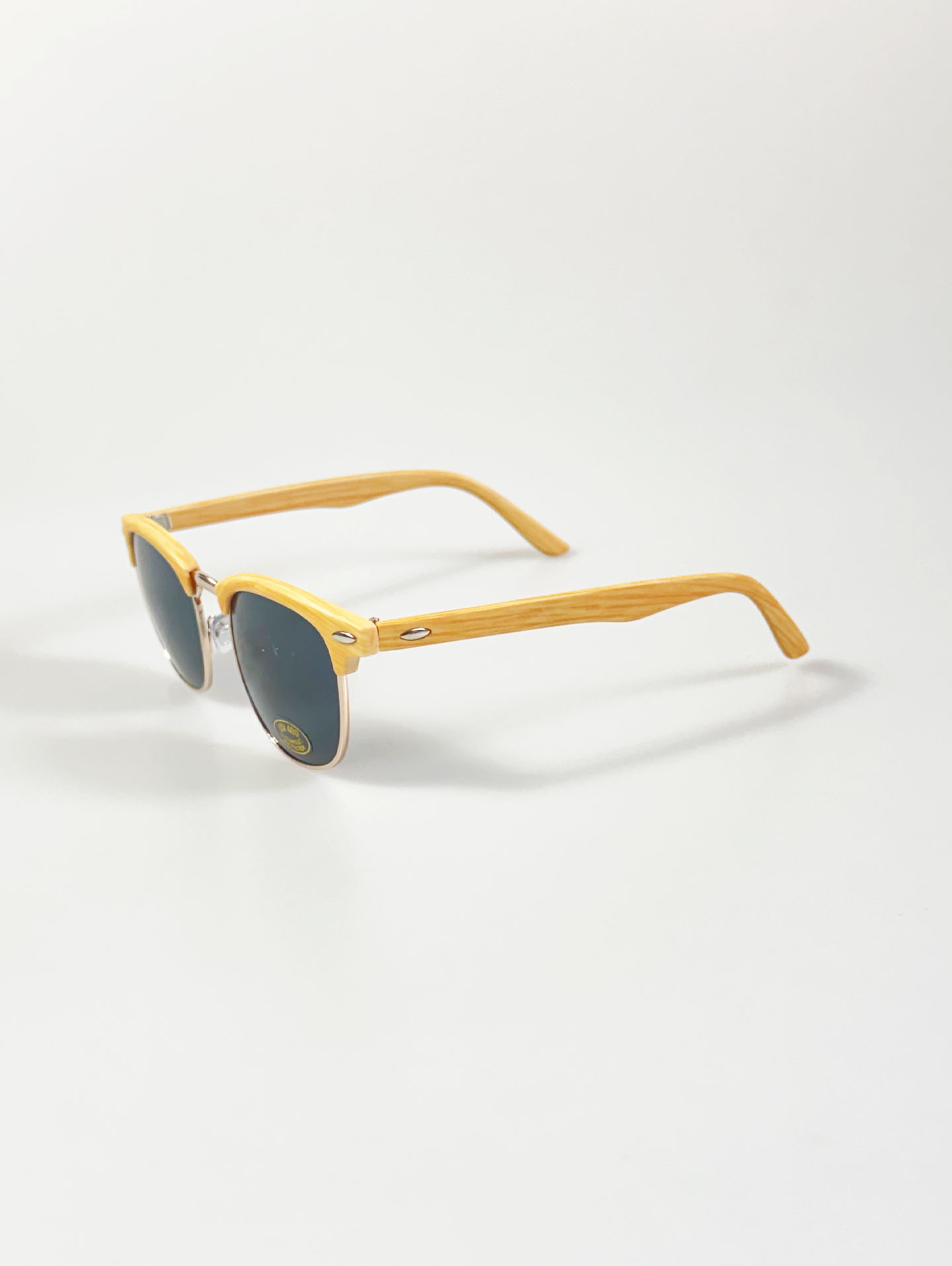 Oak Woodgrain Clubmaster Metal Sunglasses