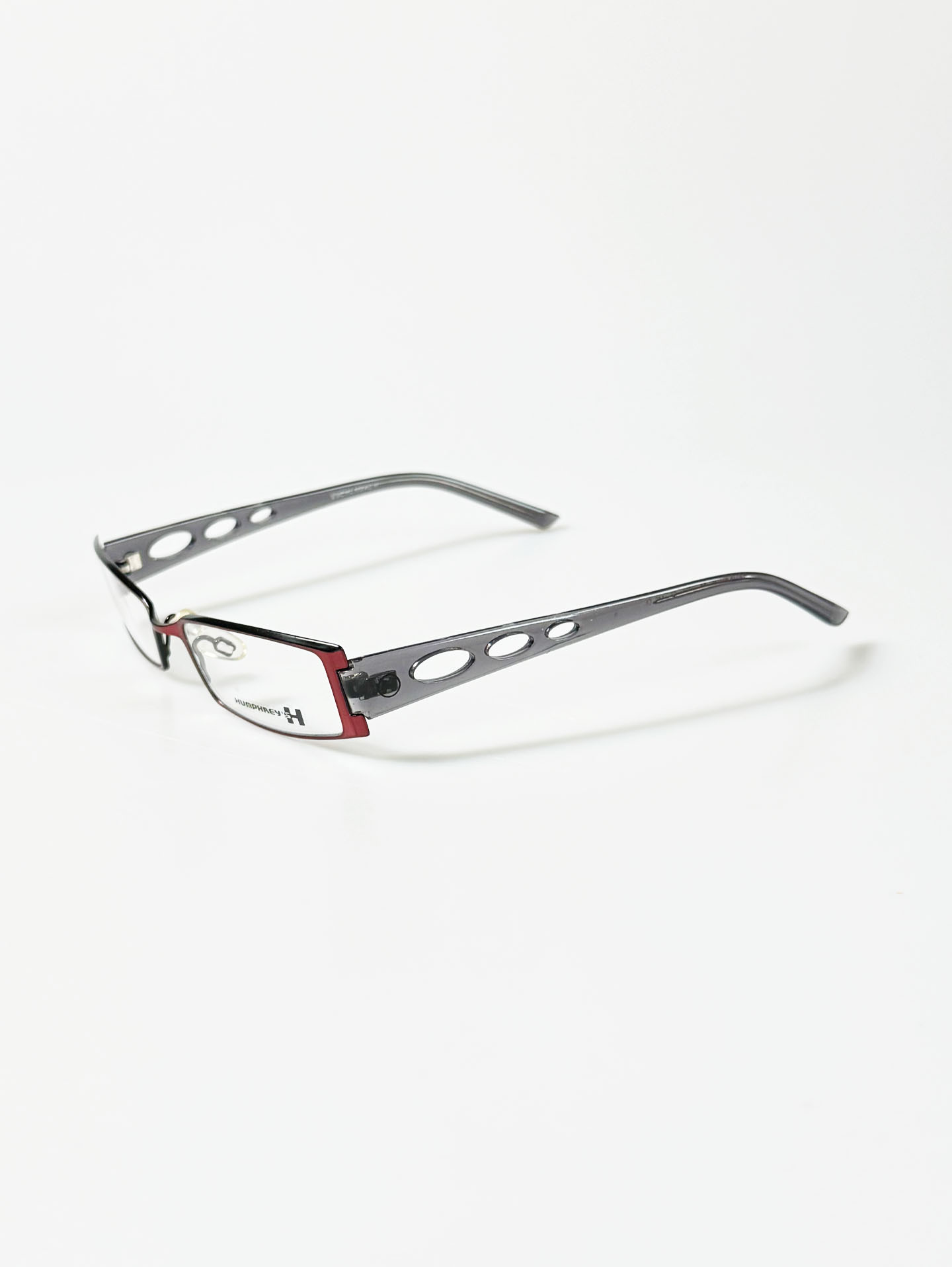 90's HUMPHREY'S Burgundy Cut-Out Slim Square Metal Frame Glasses