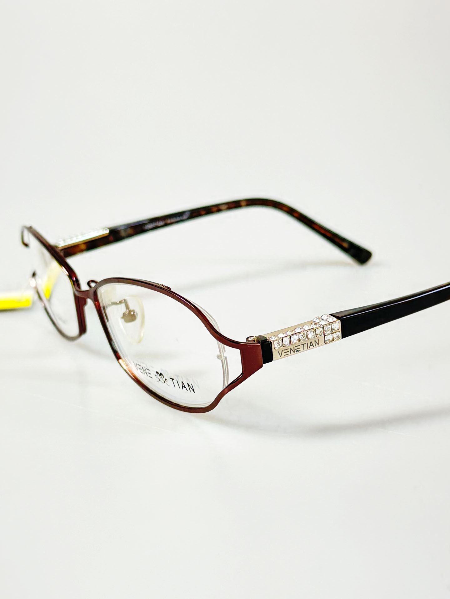 VENETIAN Brown Slim Geometric Metal Frame Glasses