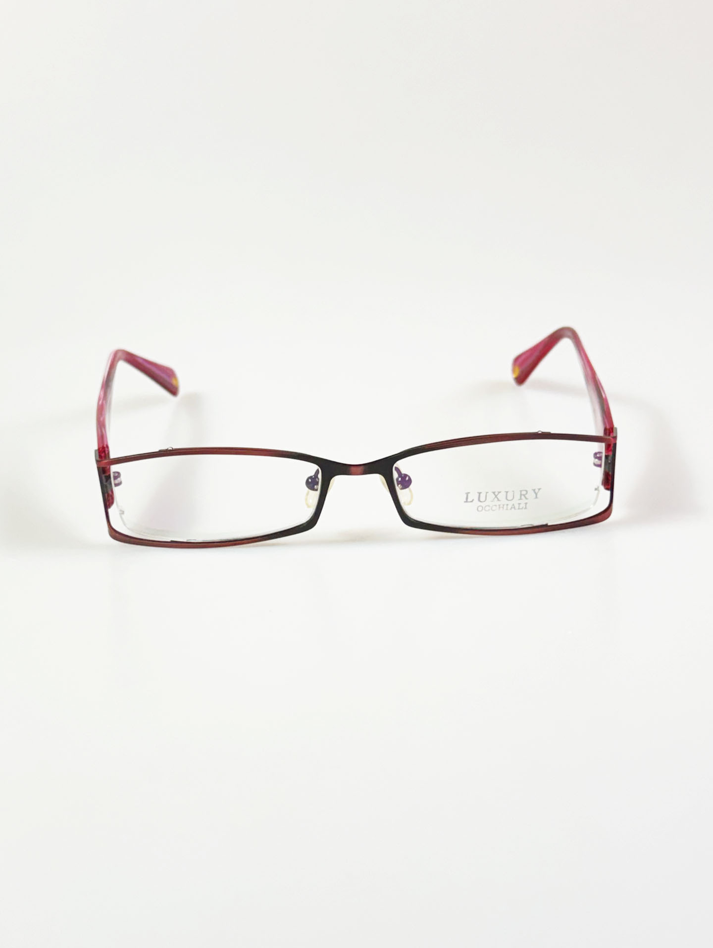 LUXURY OCCHIALI Burgundy Metal Slim Square Frame Glasses