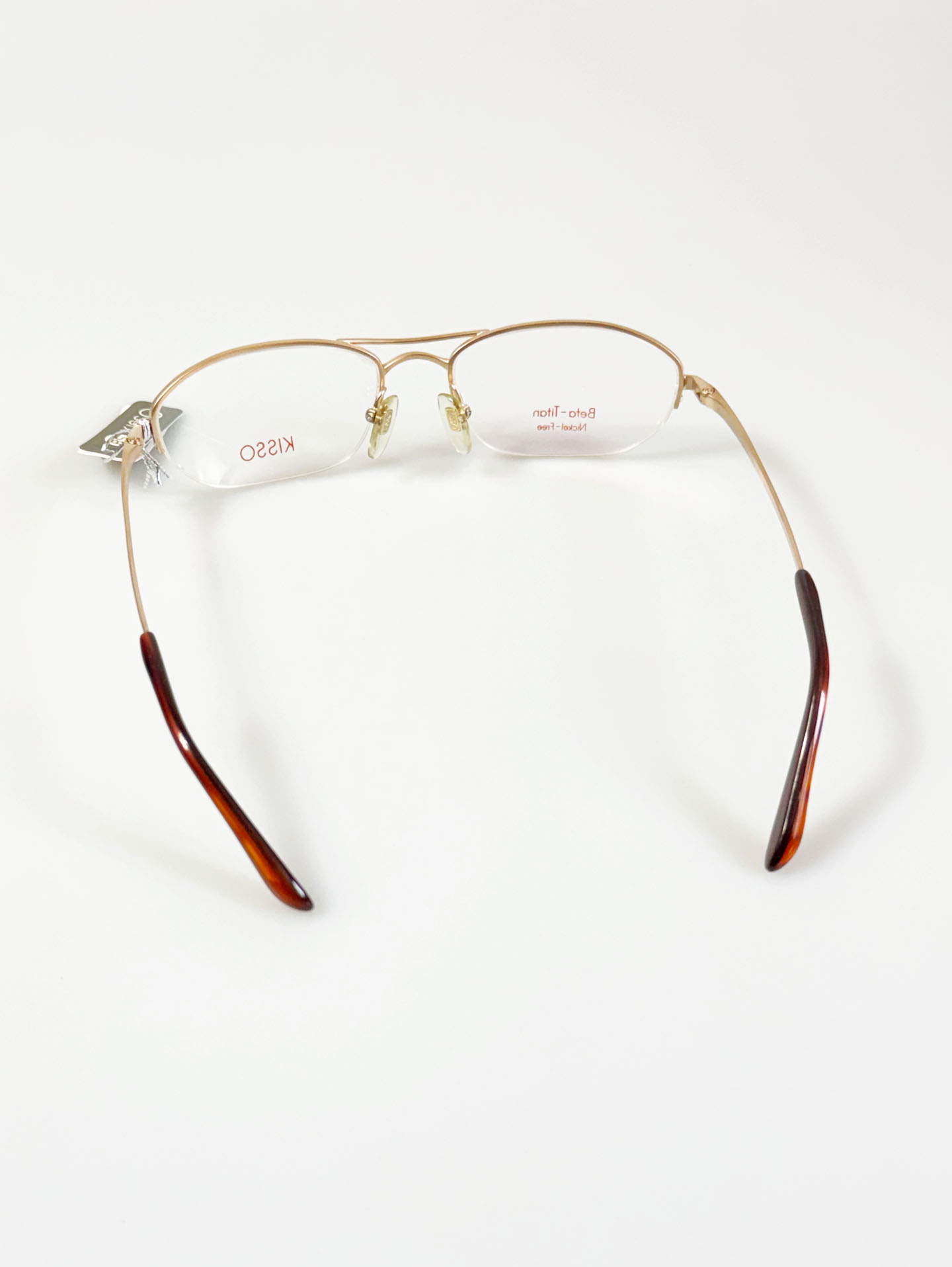 KISSO Gold Beta Titanium Double-Bridge Semi-Rimless Square Frame Glasses