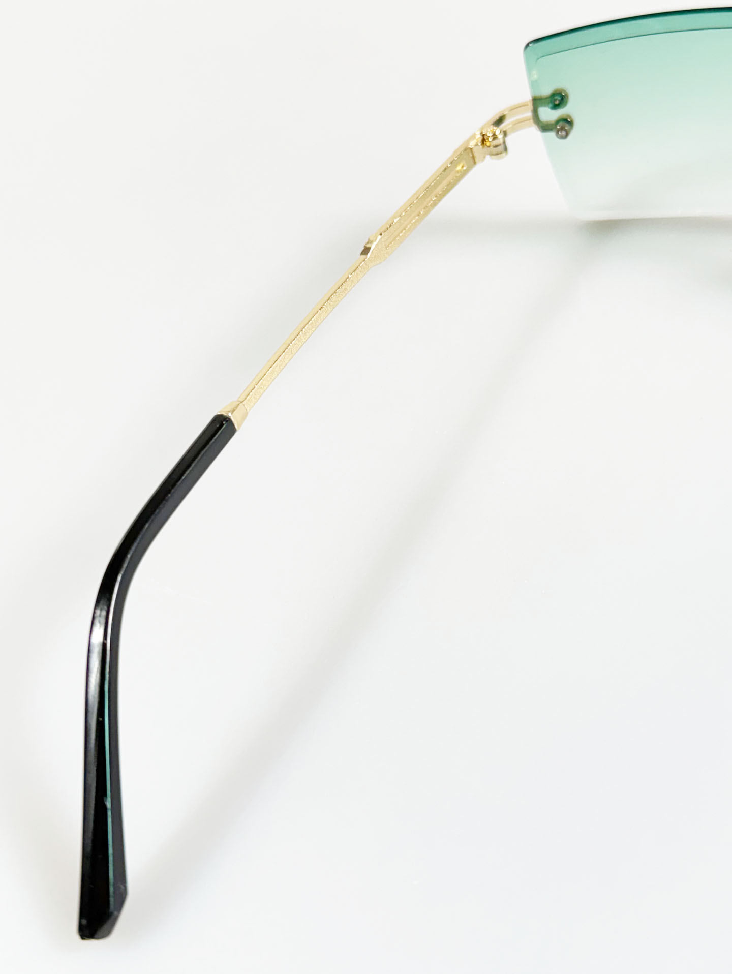 Green Gradient Gold Metal Rimless Square Tint Sunglasses
