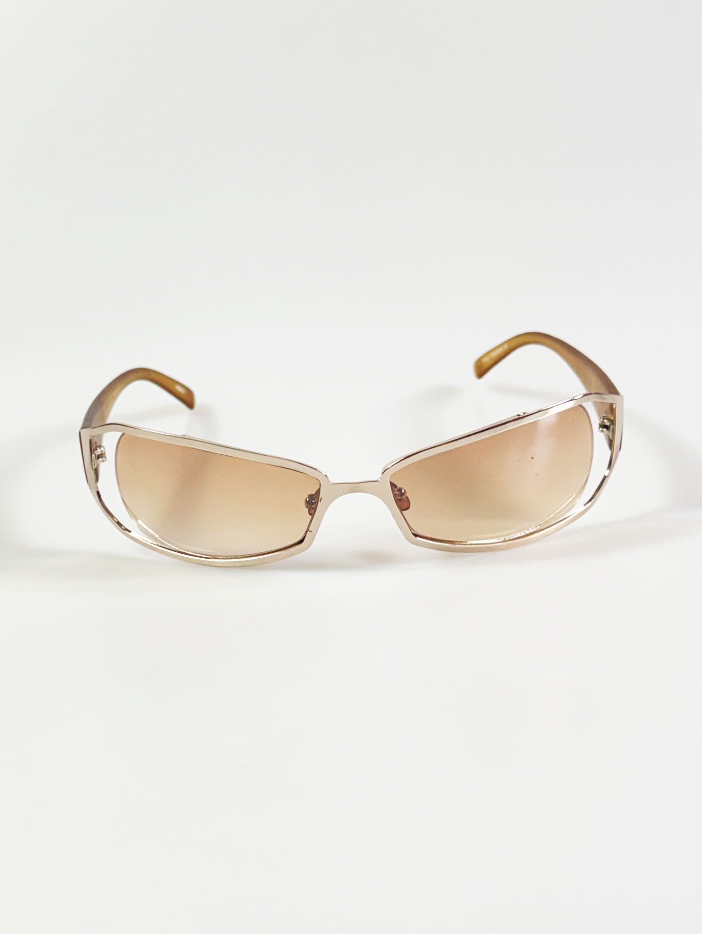 Champagne Gold Wraparound Square Metal Tint Sunglasses
