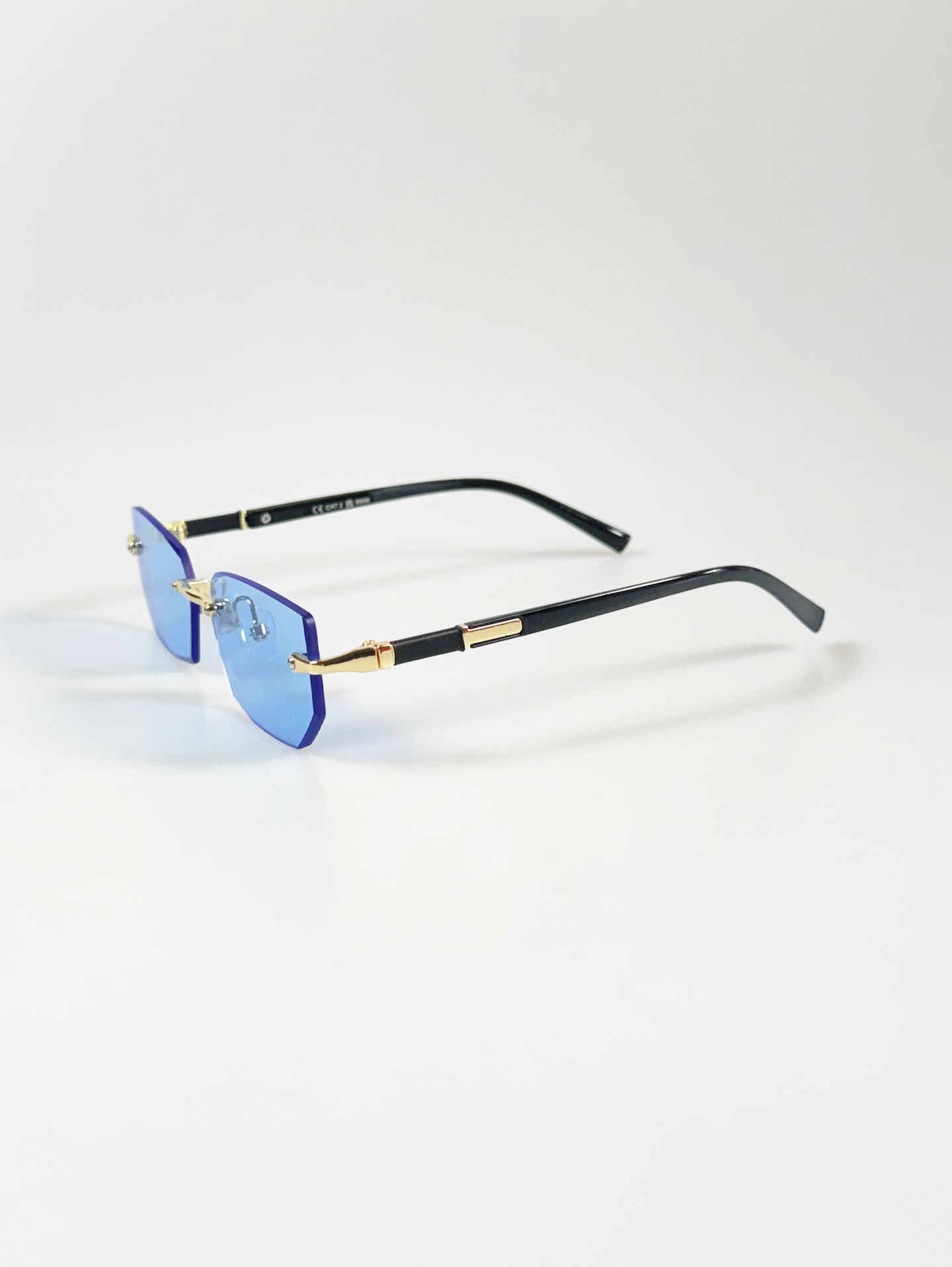 Blue Rimless Square Gold Metal Tint Sunglasses