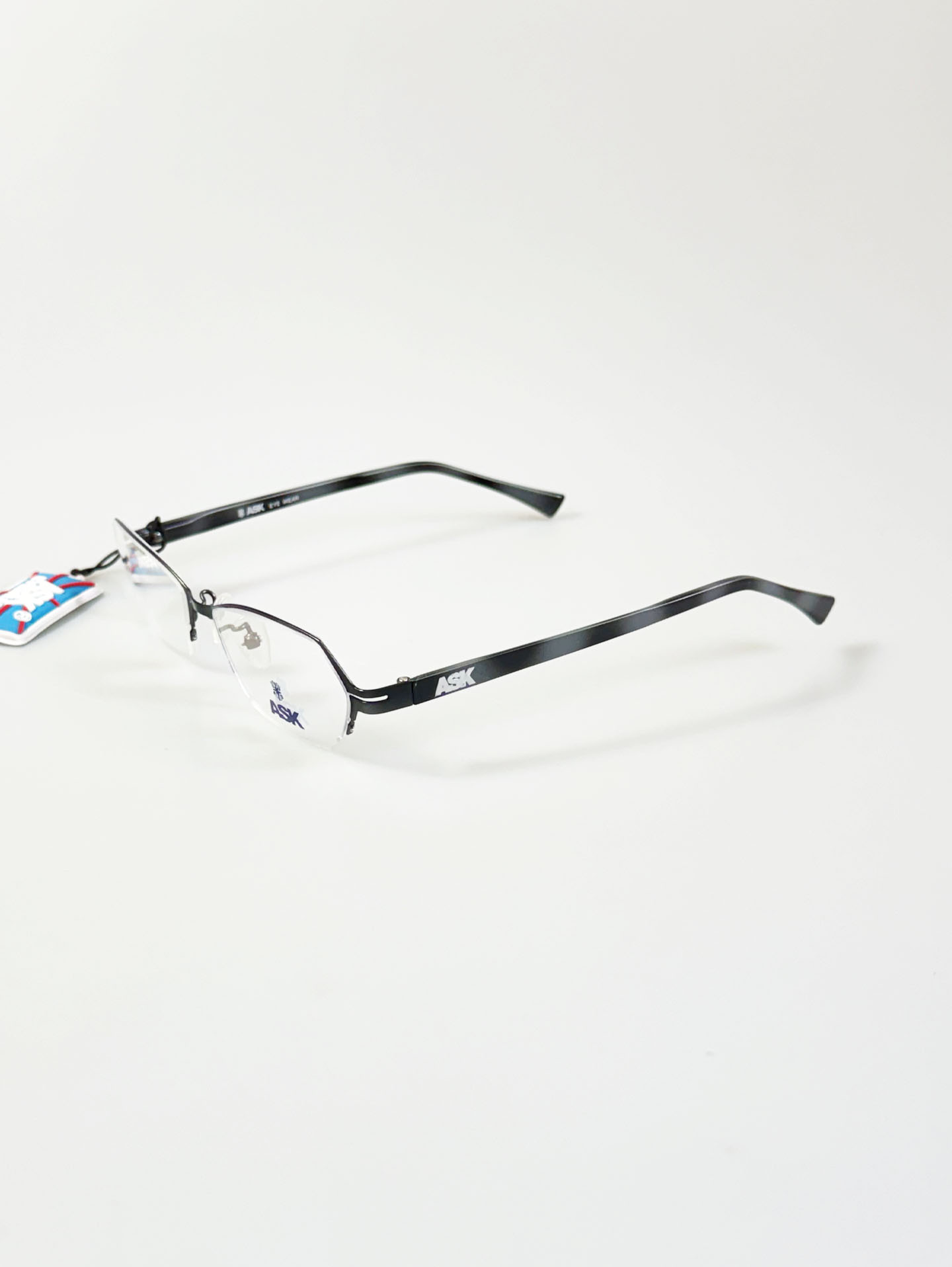 ASK Dark Gray Semi-Rimless Geometric Metal Frame Glasses