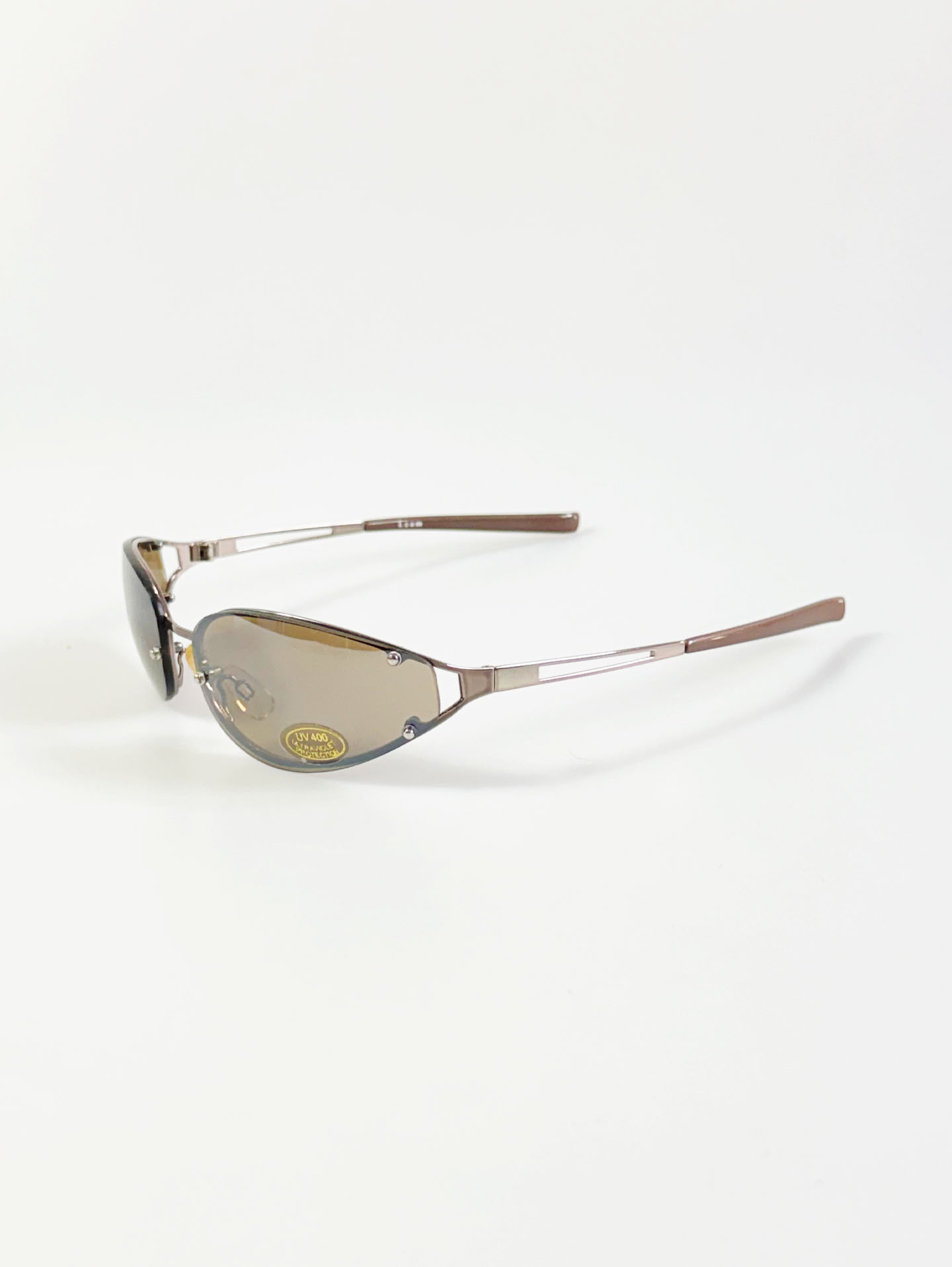 I.COM Brown Rimless Oval Metal Tint Sunglasses