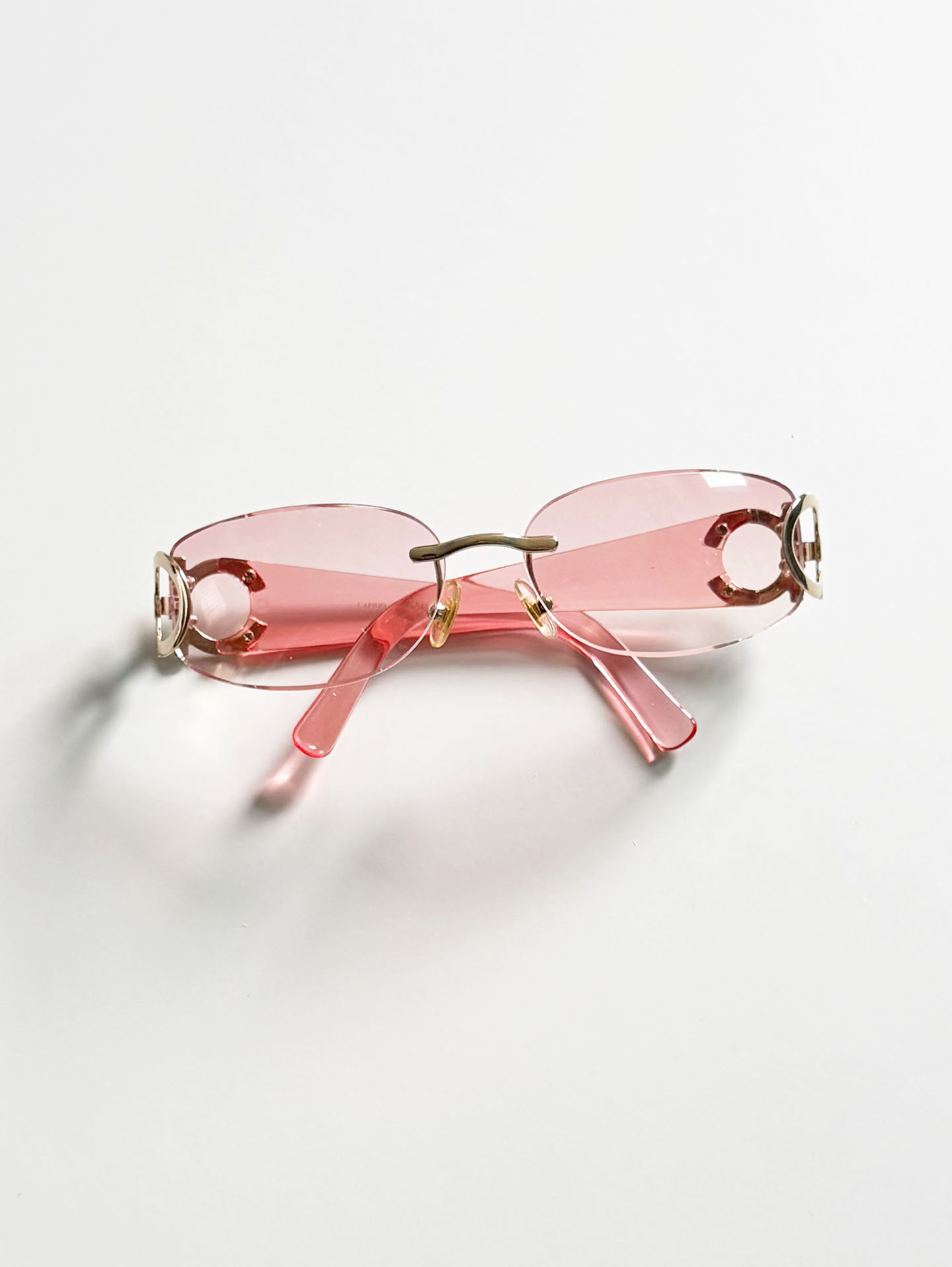 CAPRIO Rimless Square Pink Tint Metal Sunglasses