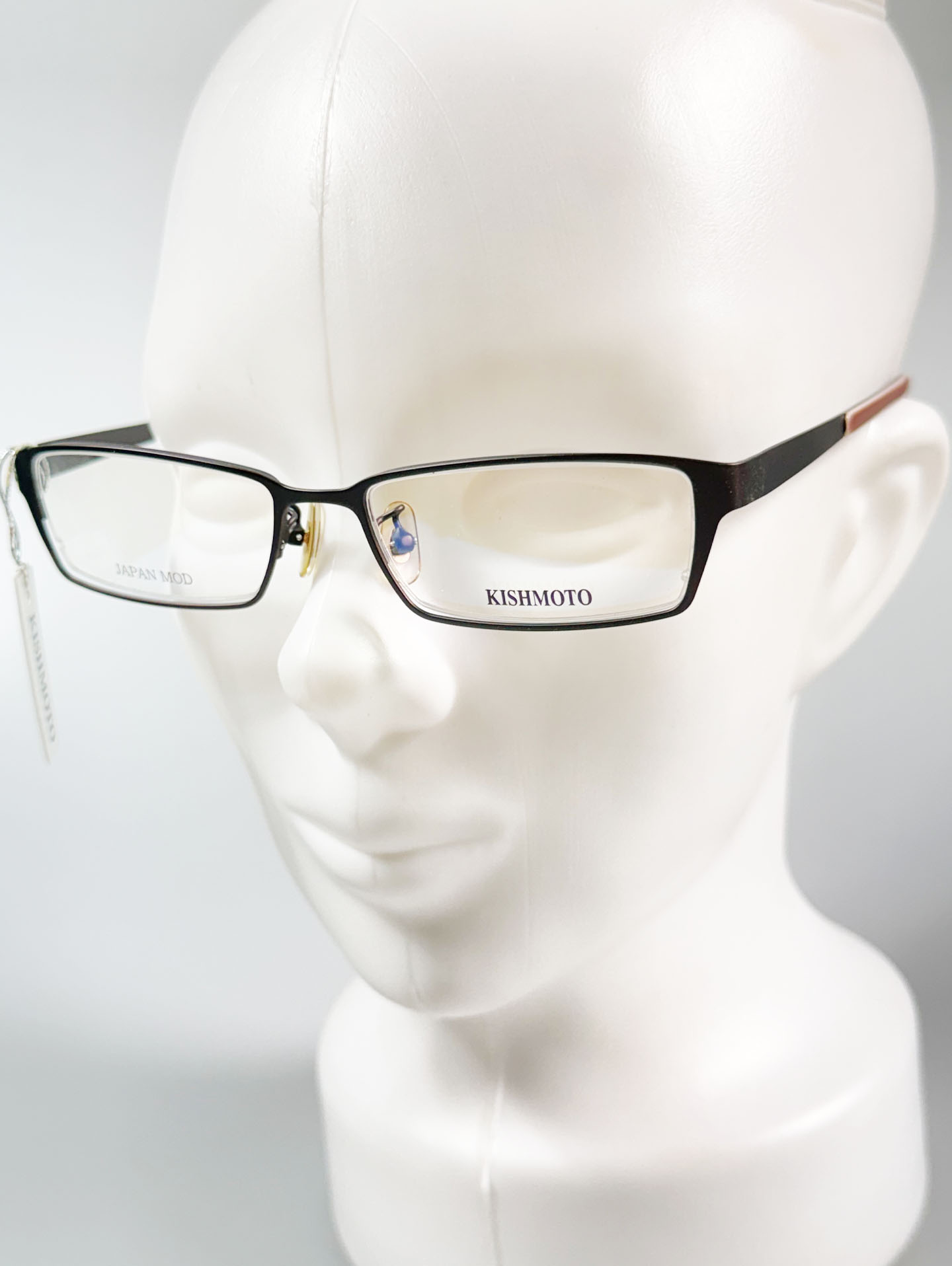 KISHMOTO Japan Dark Brown Slim Square Metal Frame Glasses