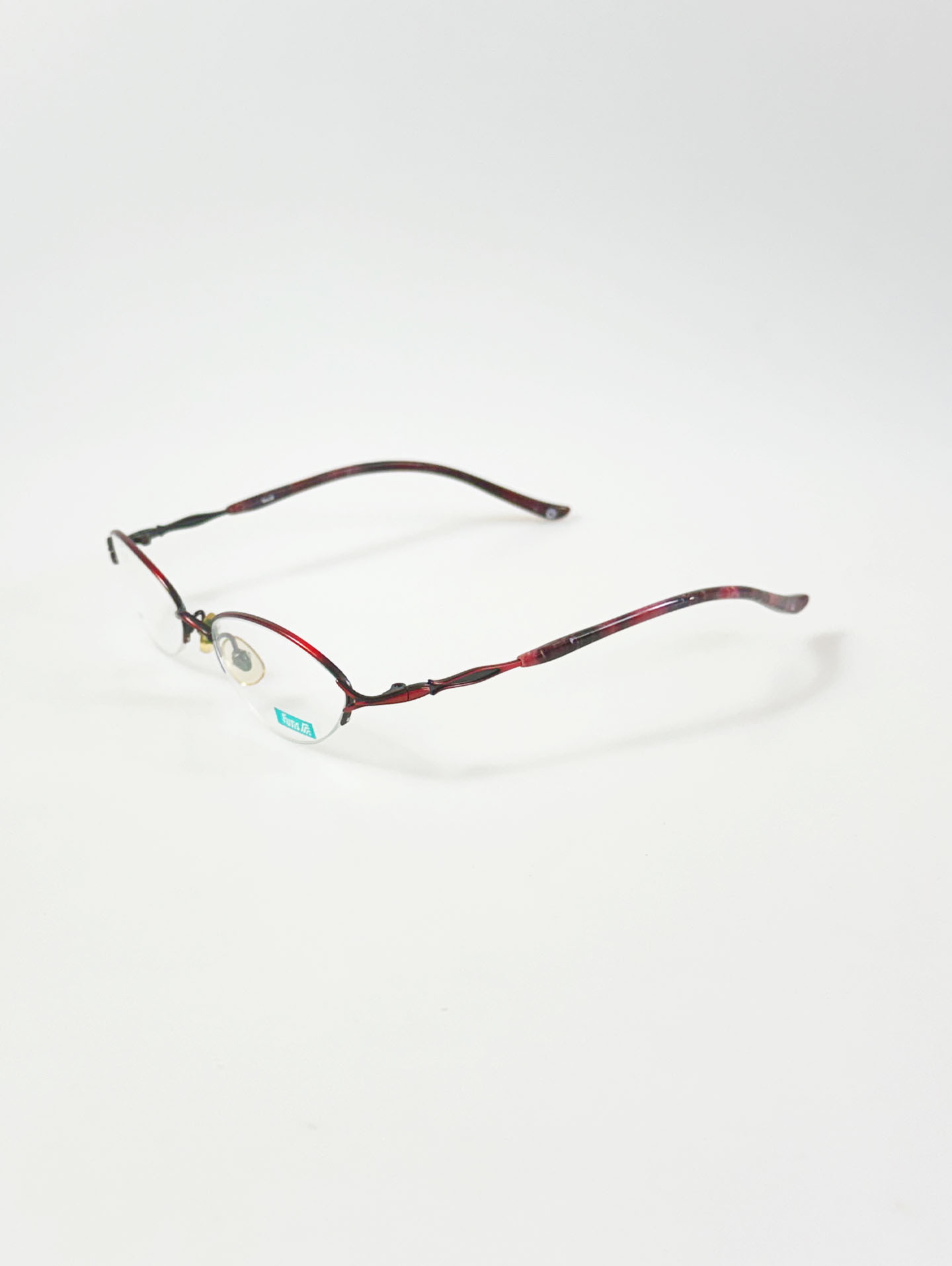90's FUTIS Red & Black Two-Tone Oval Semi-Rimless Metal Glasses